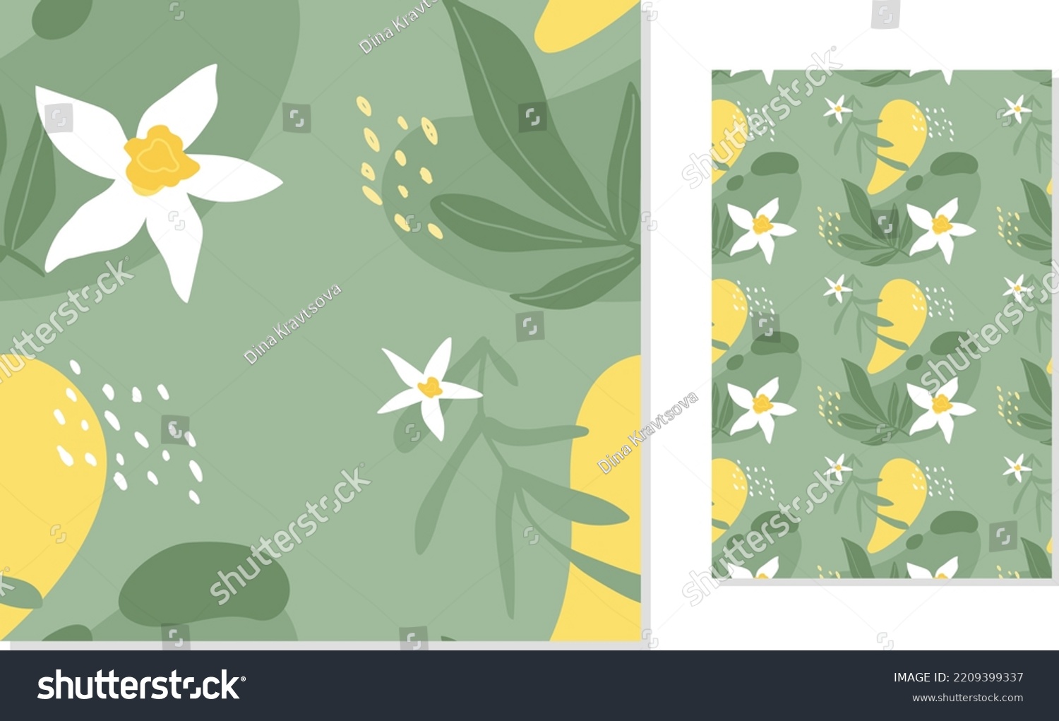 SVG of Vector seamless floral pattern. Hand drawn daffodils and abstract shapes. Flat style pattern for wallpapers, textile, prints etc. svg