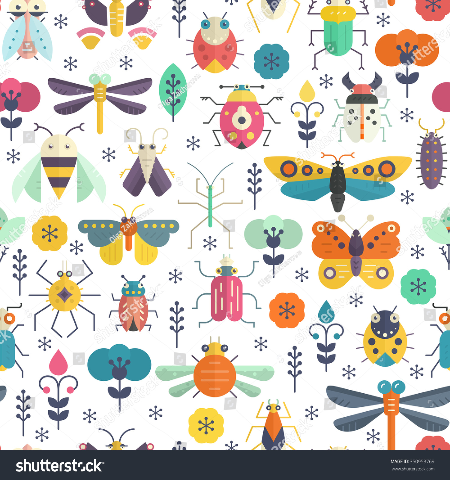 Vector Seamless Geometric Pattern Bugs Insects Stock Vector 350953769 ...