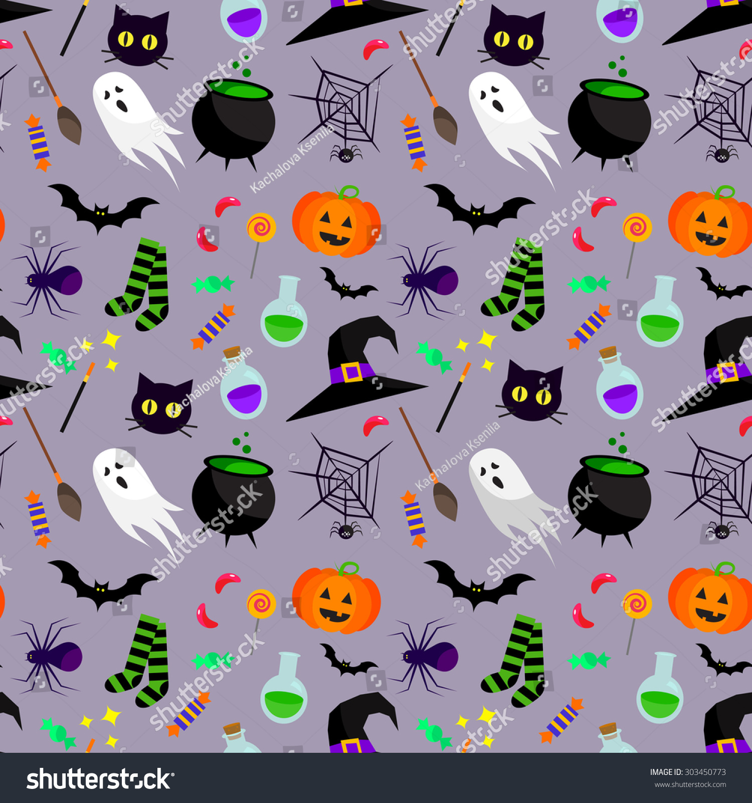 Vector Seamless Halloween Pattern. - 303450773 : Shutterstock