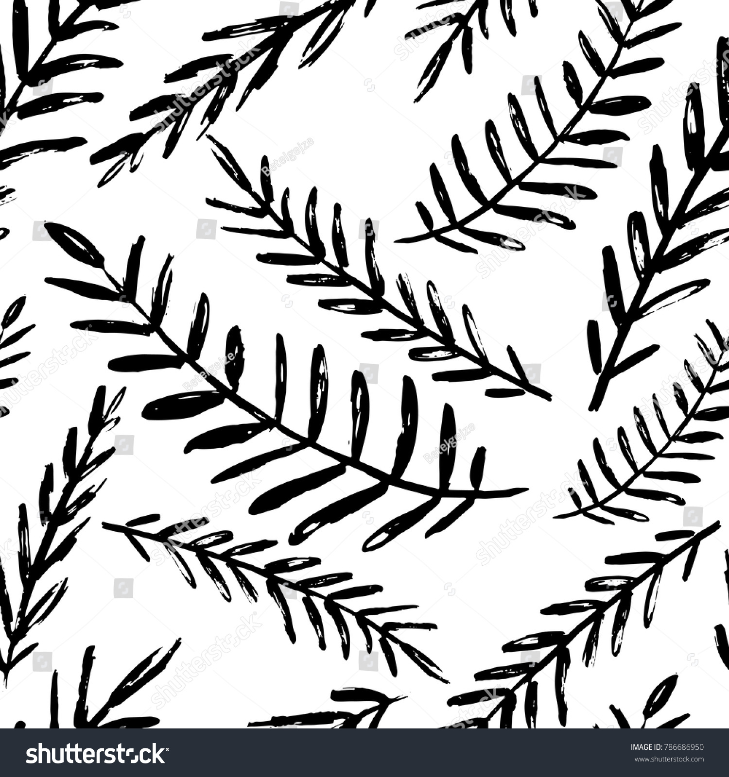 Vector Seamless Leaves Pattern Black White Royalty Free Stock Image