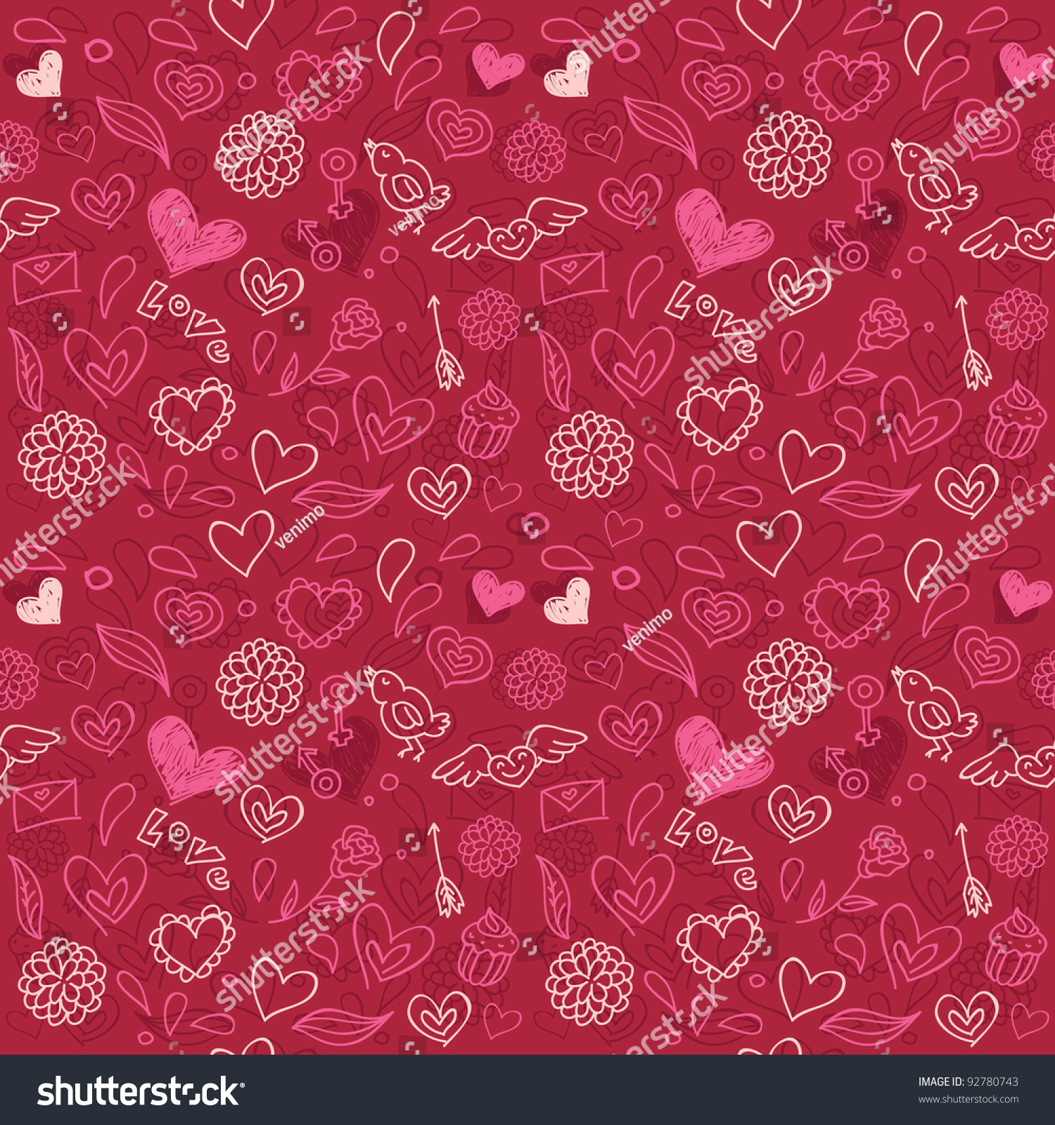 Vector Seamless Love Pattern In Doodle Style - 92780743 : Shutterstock