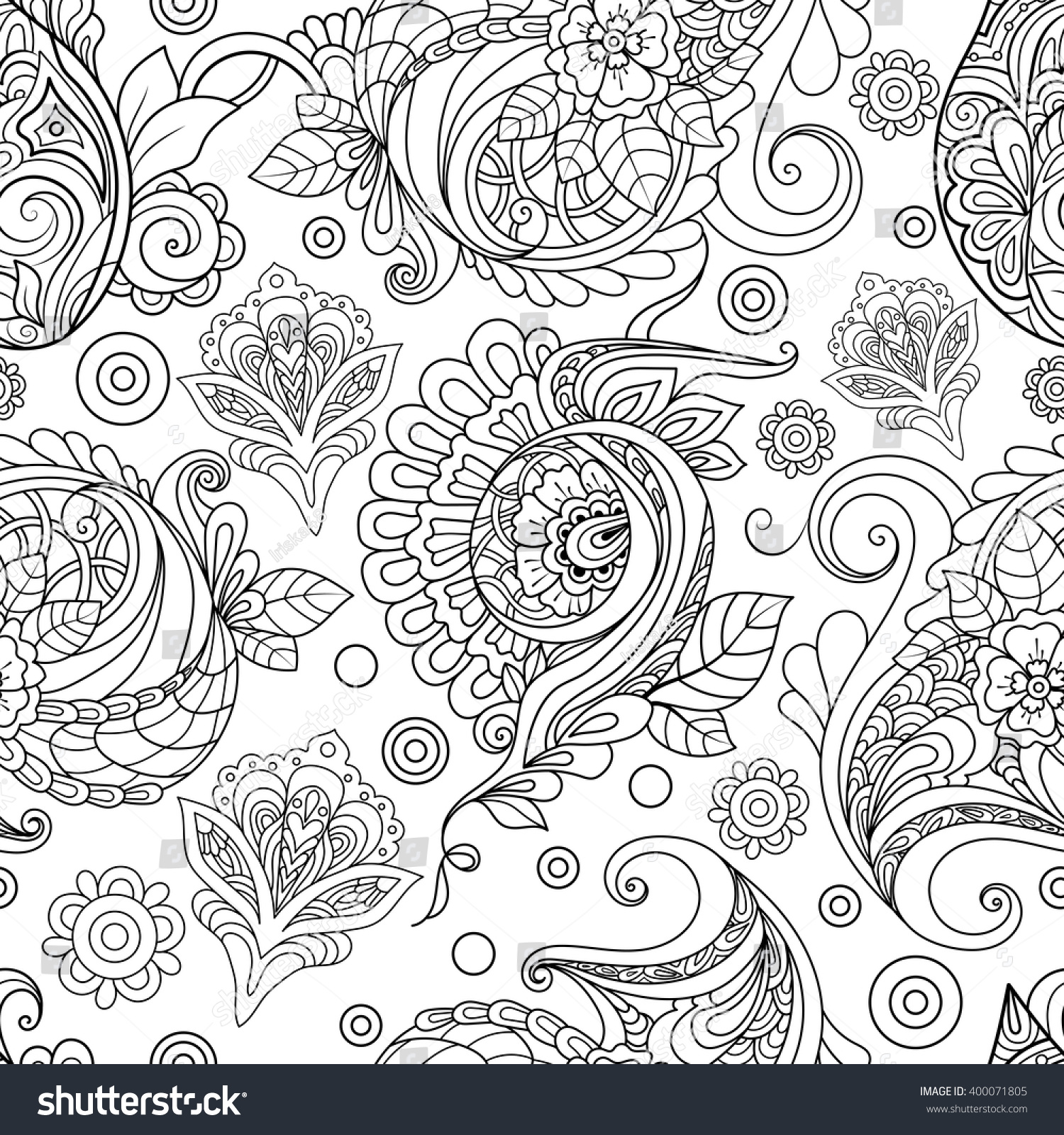 Vector Seamless Monochrome Floral Pattern Hand Drawn Floral ID