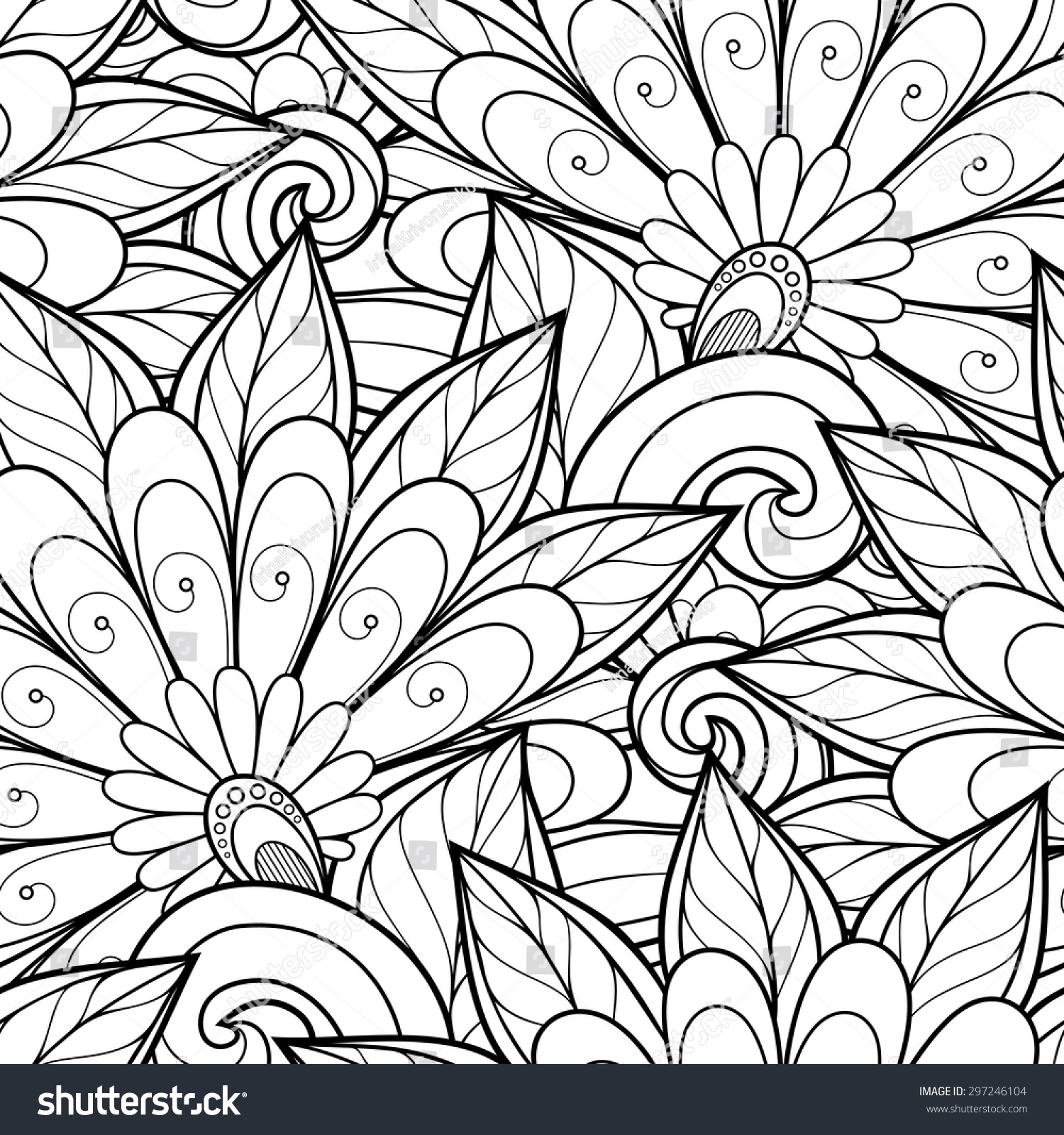 Vector Seamless Monochrome Floral Pattern Hand Stock Vector 297246104 ...