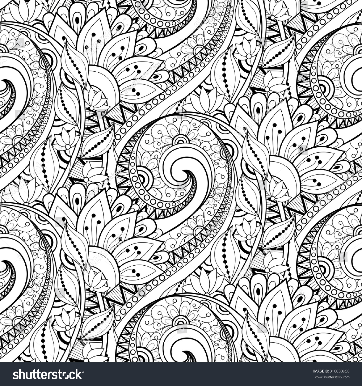 Vector Seamless Monochrome Floral Pattern Hand Stock Vector 316030958 ...