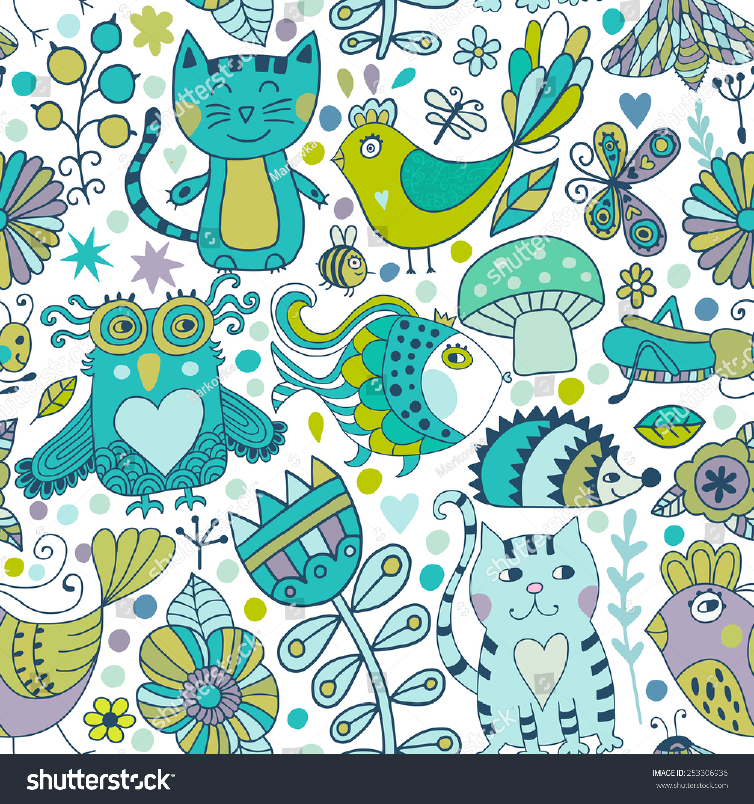 Vector Seamless Pattern, Doodling Animals Design. Hand Draw Animals ...