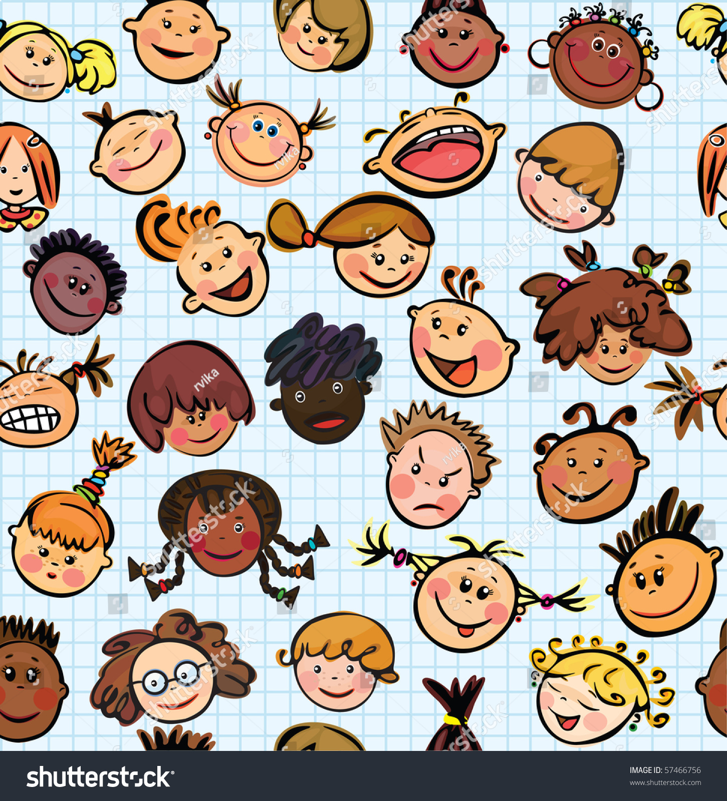 Vector Seamless Pattern Of Kid'S Faces Different Races - 57466756 ...