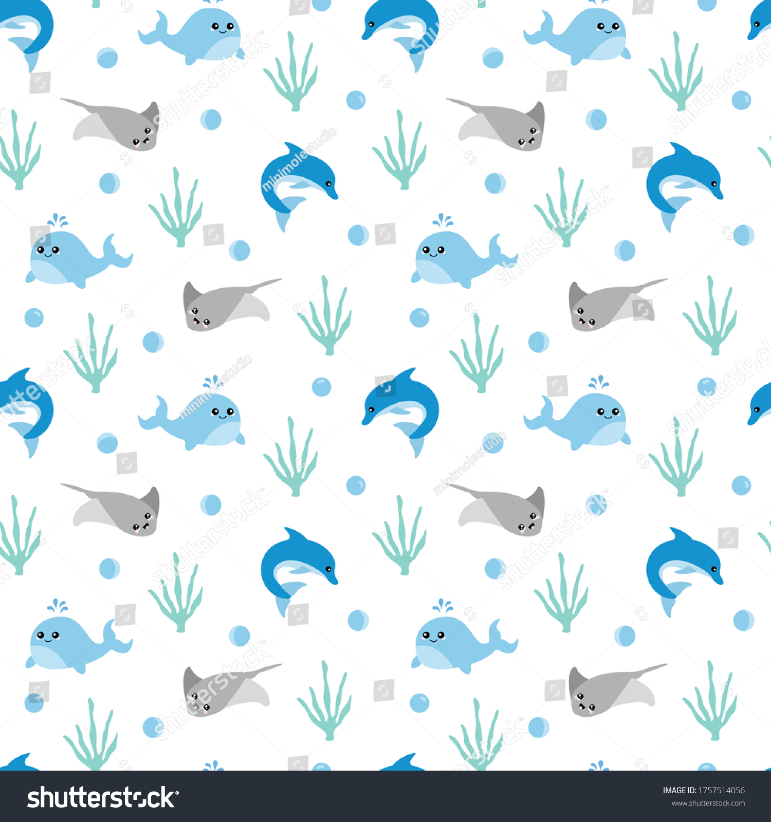 SVG of Vector seamless pattern of whales, stingrays and dolphins. svg