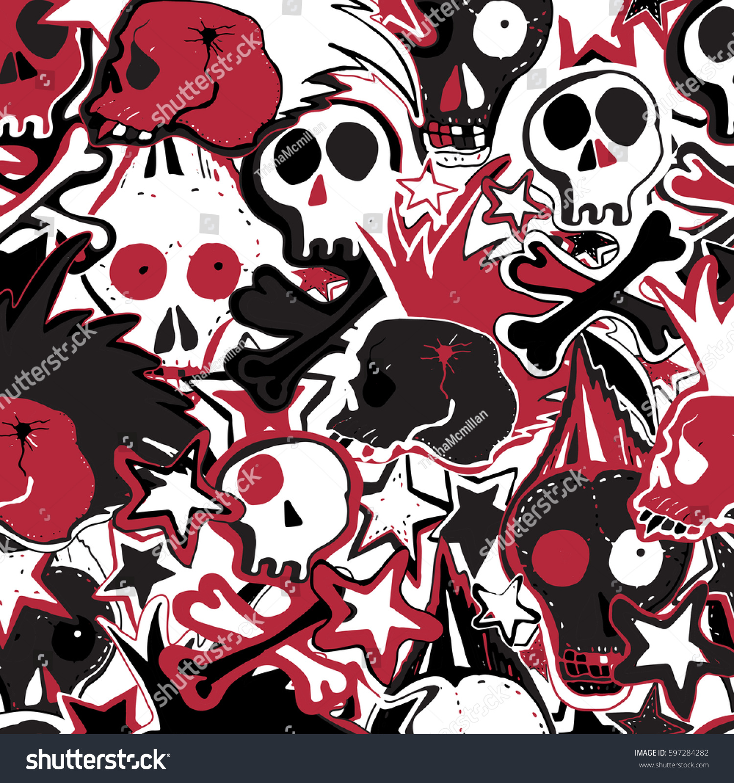 Vector Seamless Pattern Punk Rock Abstract Stock Image Download Now