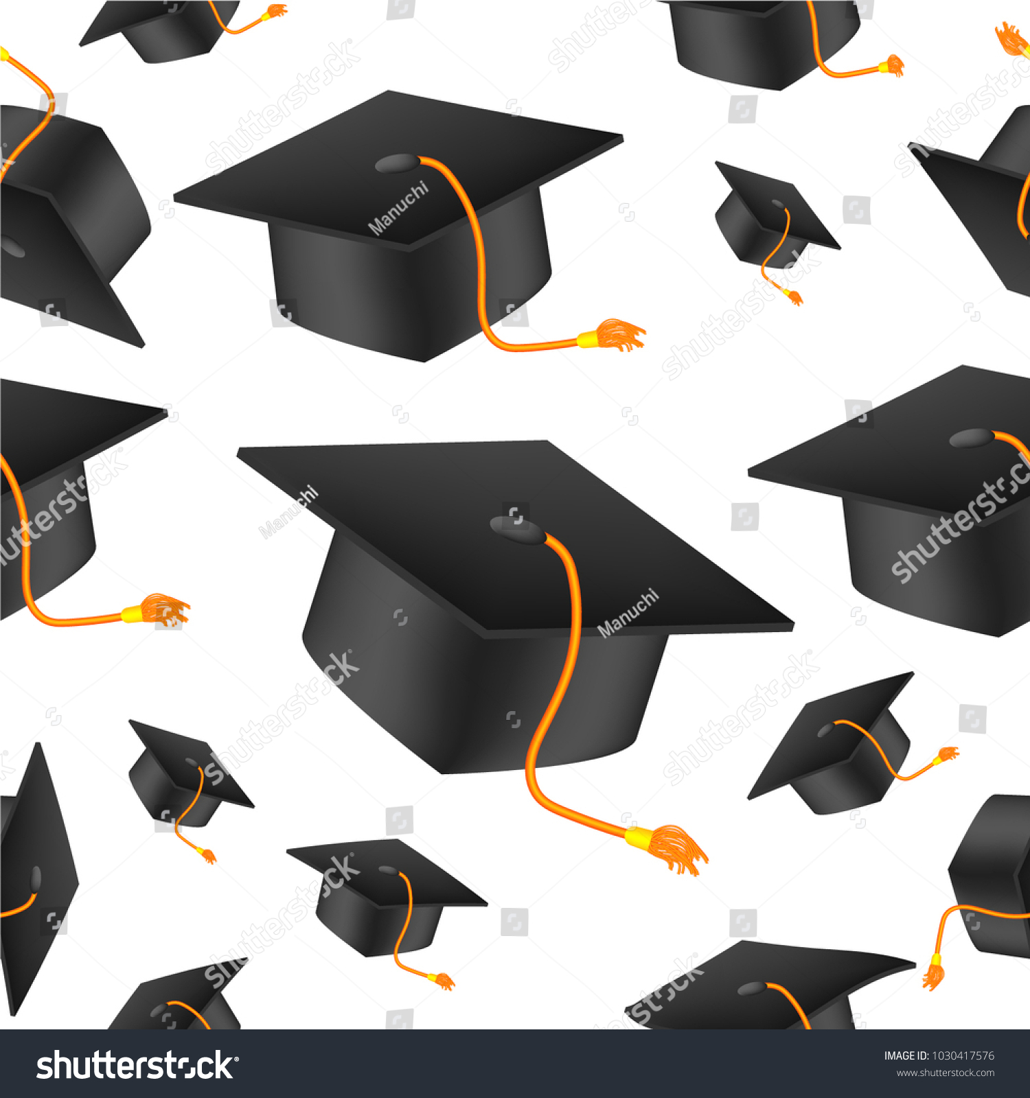 Vector Seamless Pattern Realistic Graduate Cap Stock Vector (Royalty ...