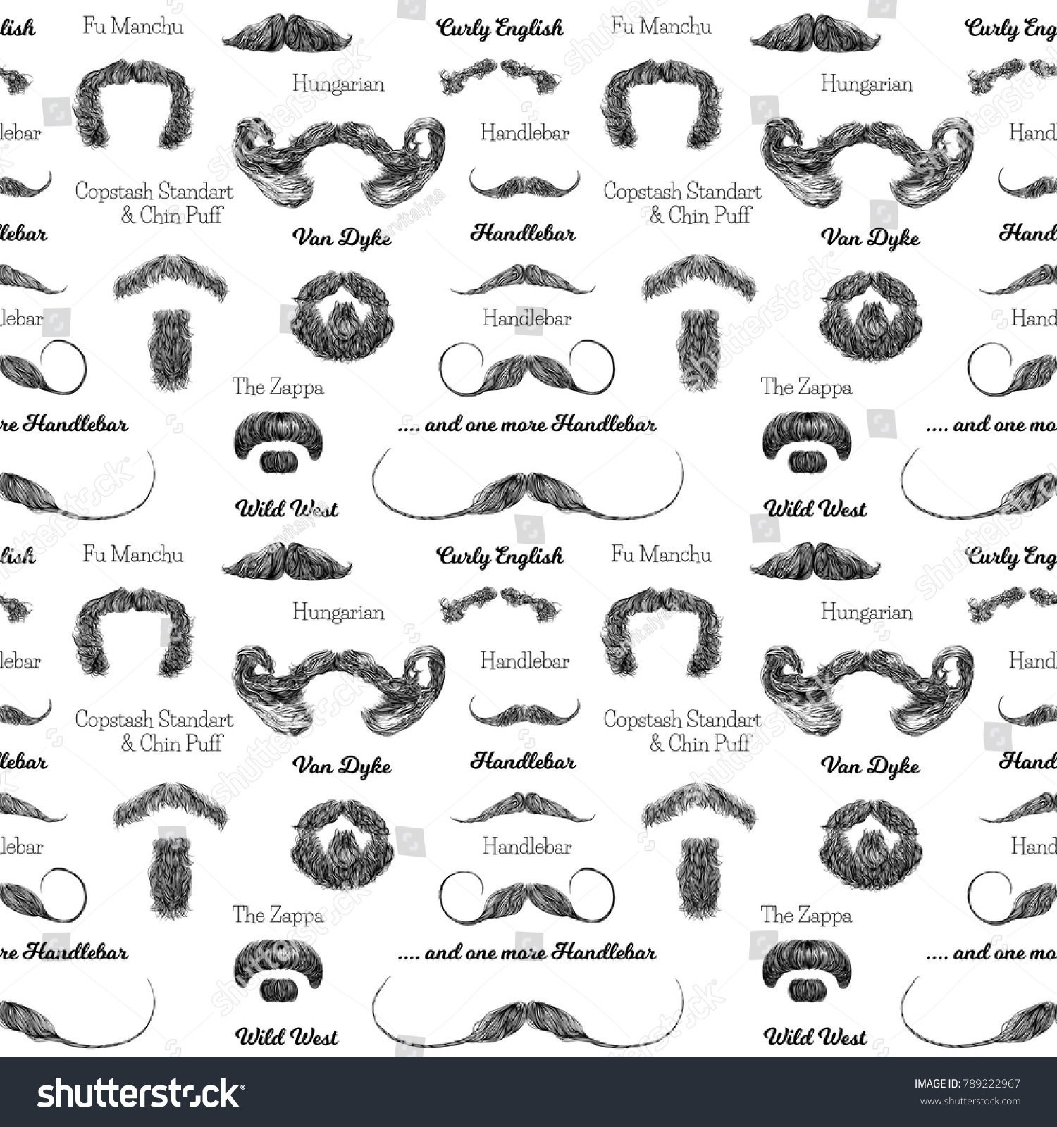 Vector Seamless Pattern Beards Mustaches Hand Stock Vector