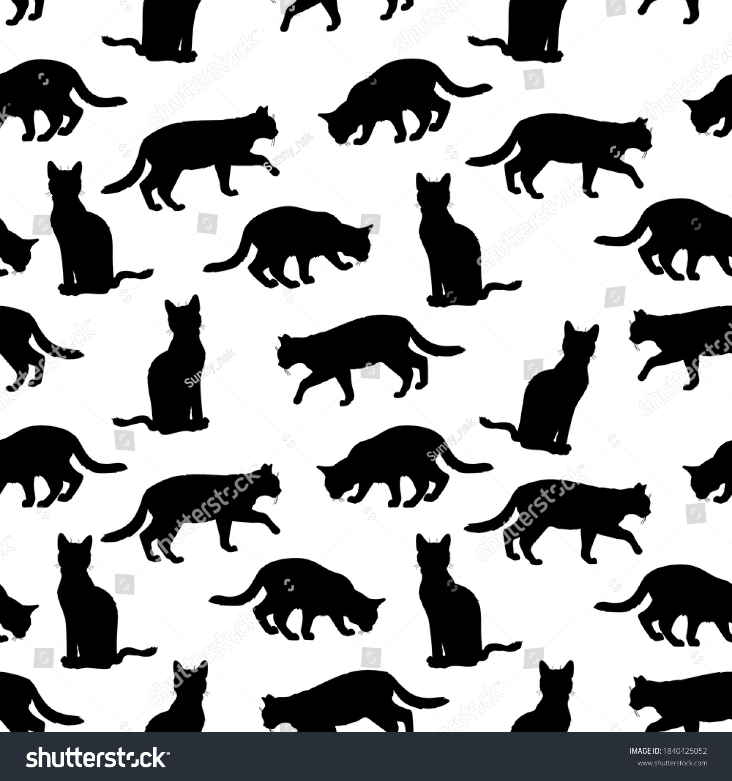 Vector Seamless Pattern Black Cat Silhouettes Stock Vector (Royalty ...