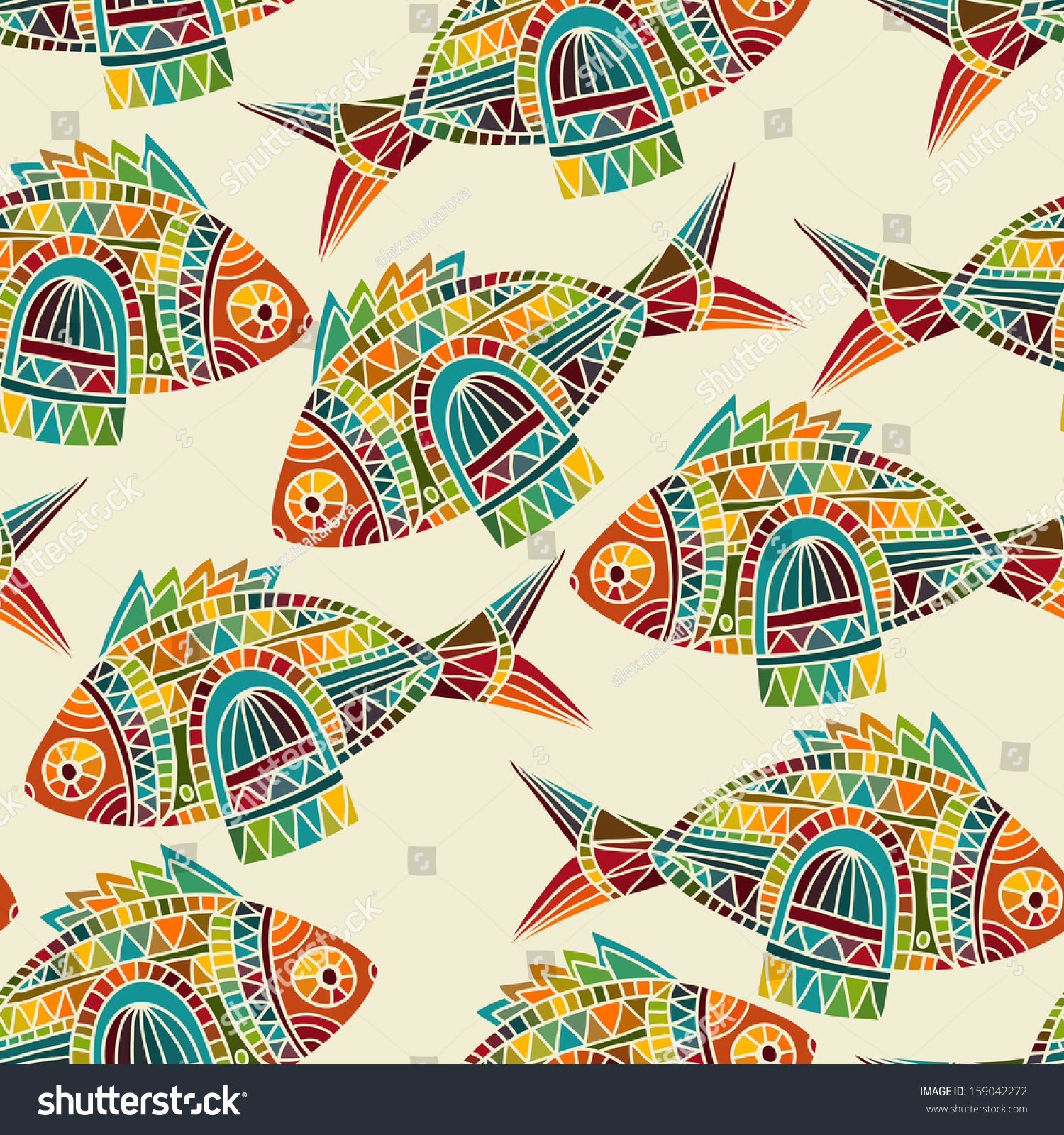 Vector Seamless Pattern Bright Fishes Pattern Stock Vector (Royalty ...