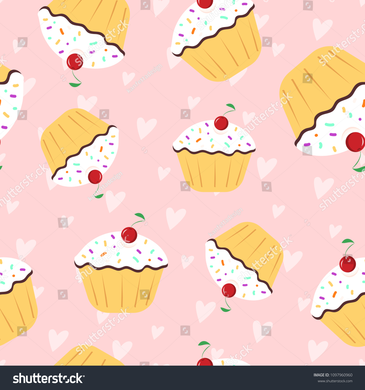 Vector Seamless Pattern With Cap Cake On Backdrop With Heart Vector Seamless Pattern With Cap Cake On Backdrop With Heart