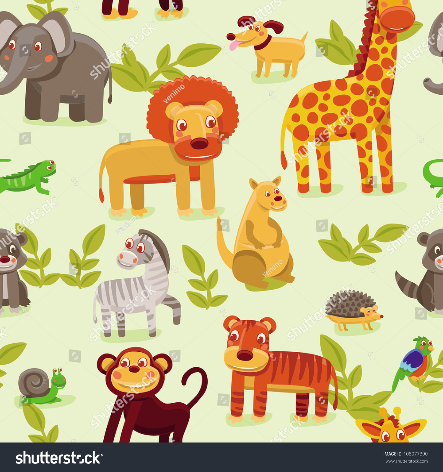 Vector Seamless Pattern Cartoon Animals Wallpaper Stock Vector 108077390  Shutterstock