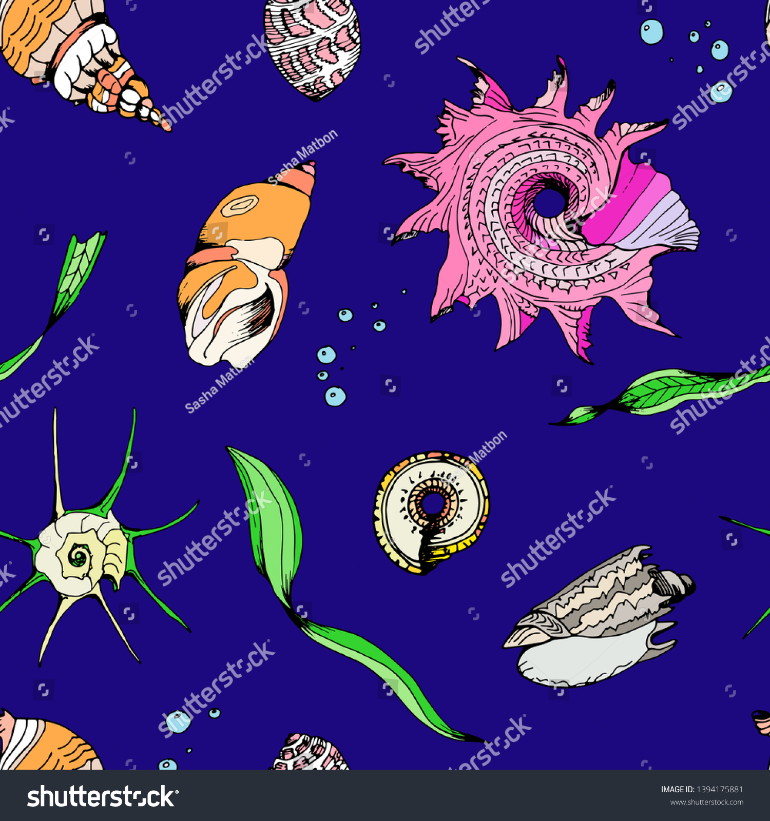 Vector Seamless Pattern Clams Neon Colors Stock Vector Royalty Free