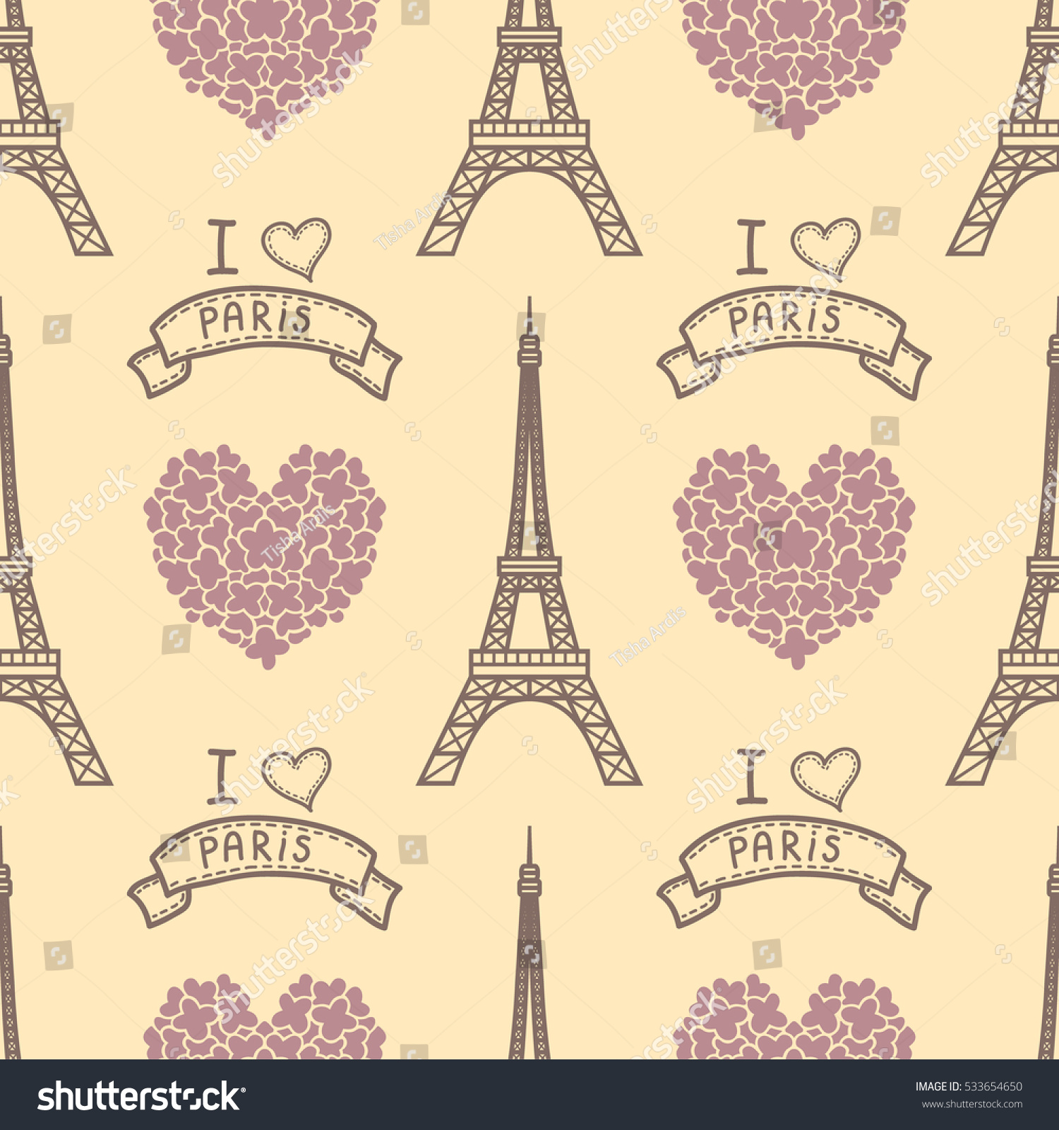 Vector Seamless Pattern Eiffel Tower Paris Stock Vector 533654650