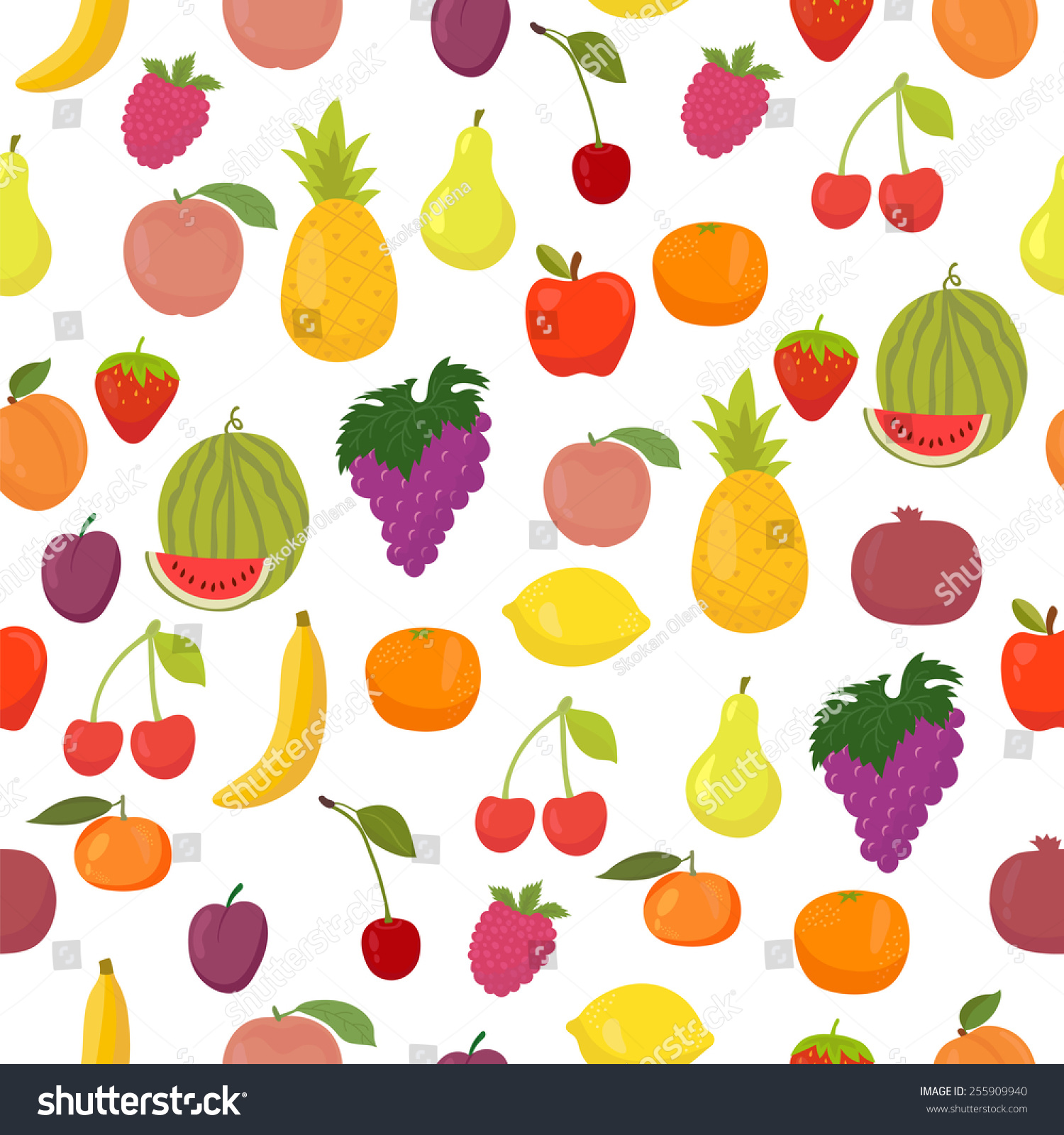 Vector Seamless Pattern Fruits Healthy Food Stock Vector 