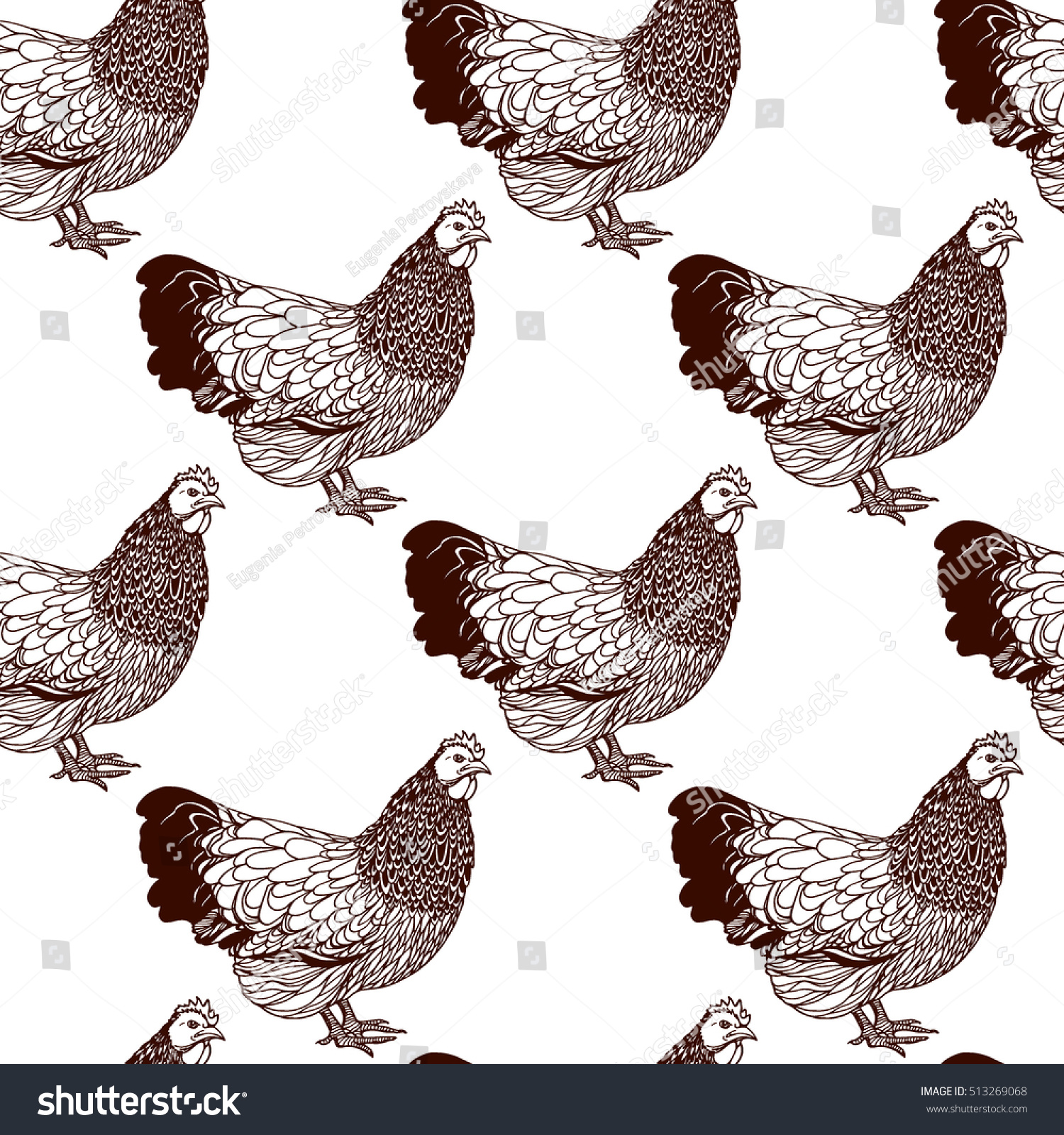 Vector Seamless Pattern With Hand Drawn Chickens. Graphic Style ...