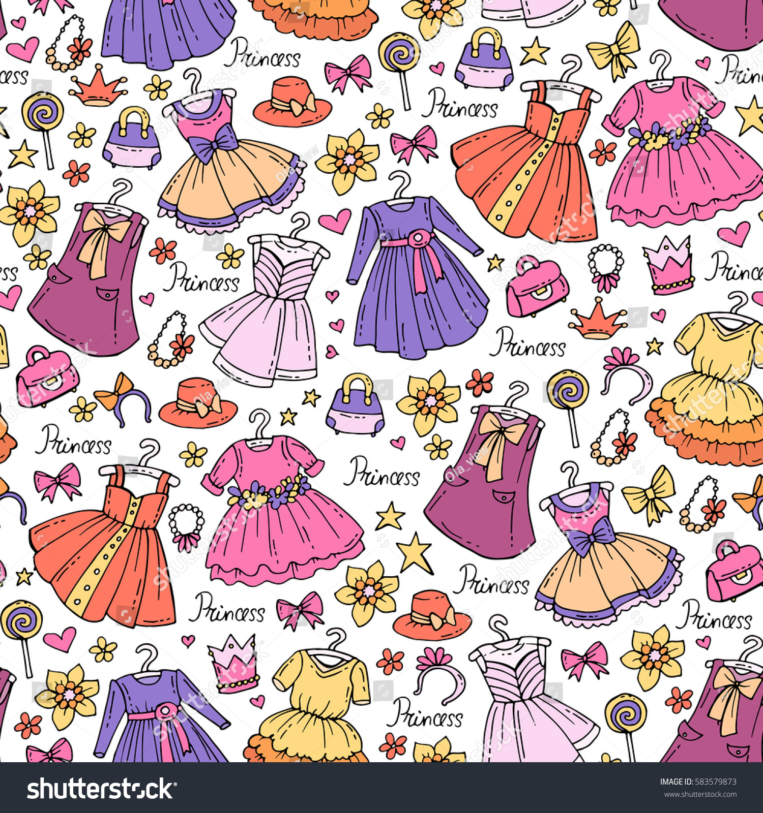 Vector Seamless Pattern Hand Drawn Colored Stock Vector (Royalty Free ...