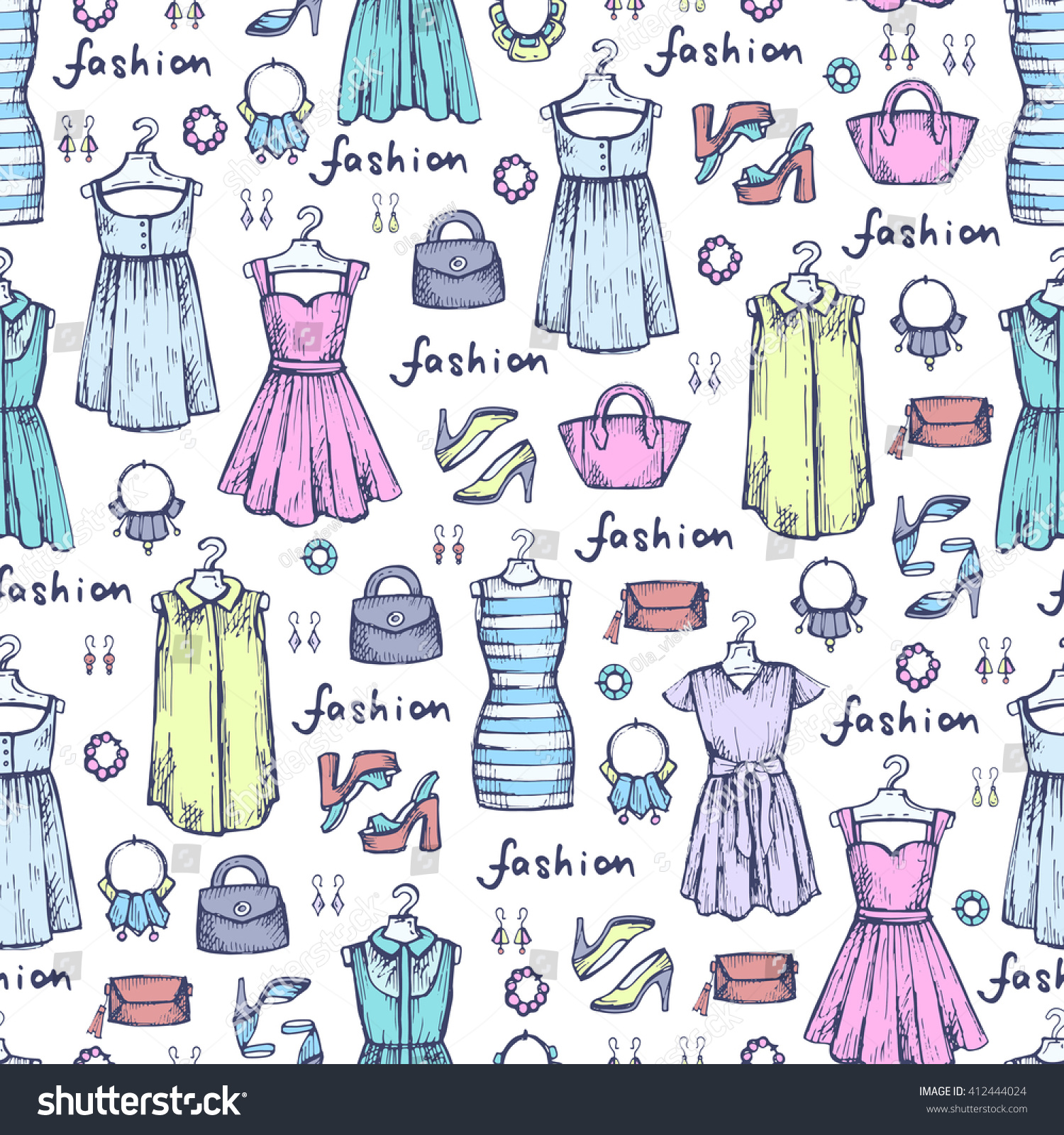 Vector Seamless Pattern Hand Drawn Colored Stock Vector (Royalty Free ...