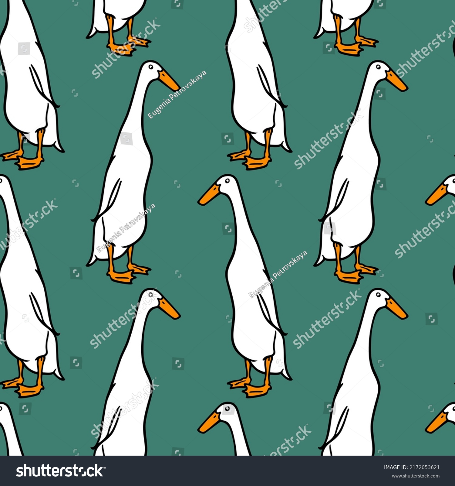 SVG of Vector seamless pattern with hand drawn cute Indian Runner ducks. Ink drawing, graphic style. Beautiful farm products or poultry design elements. Perfect for prints and patterns svg