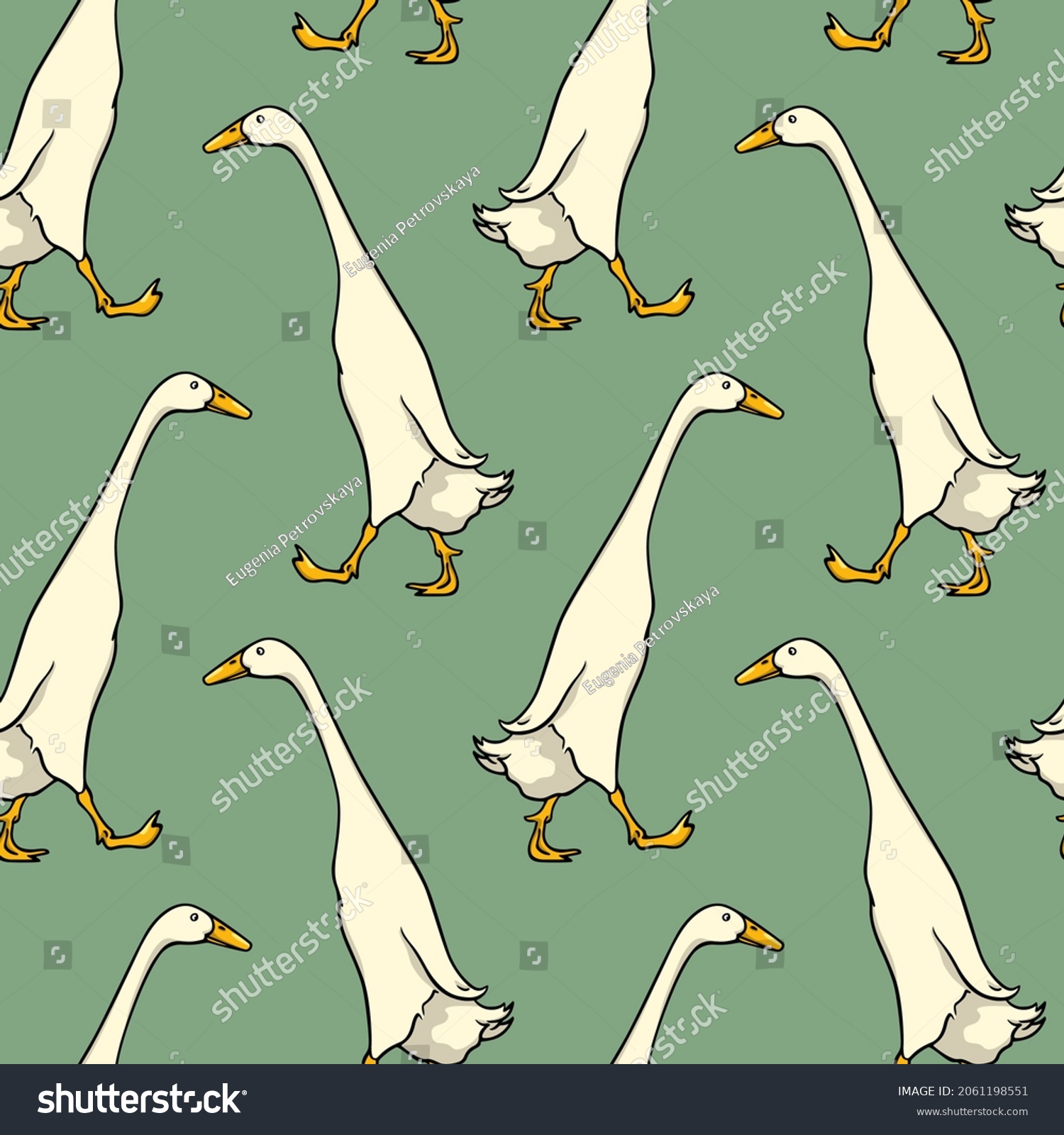 SVG of Vector seamless pattern with hand drawn cute walking Indian Runner ducks. Ink drawing, beautiful farm products design elements. Perfect for prints and patterns svg