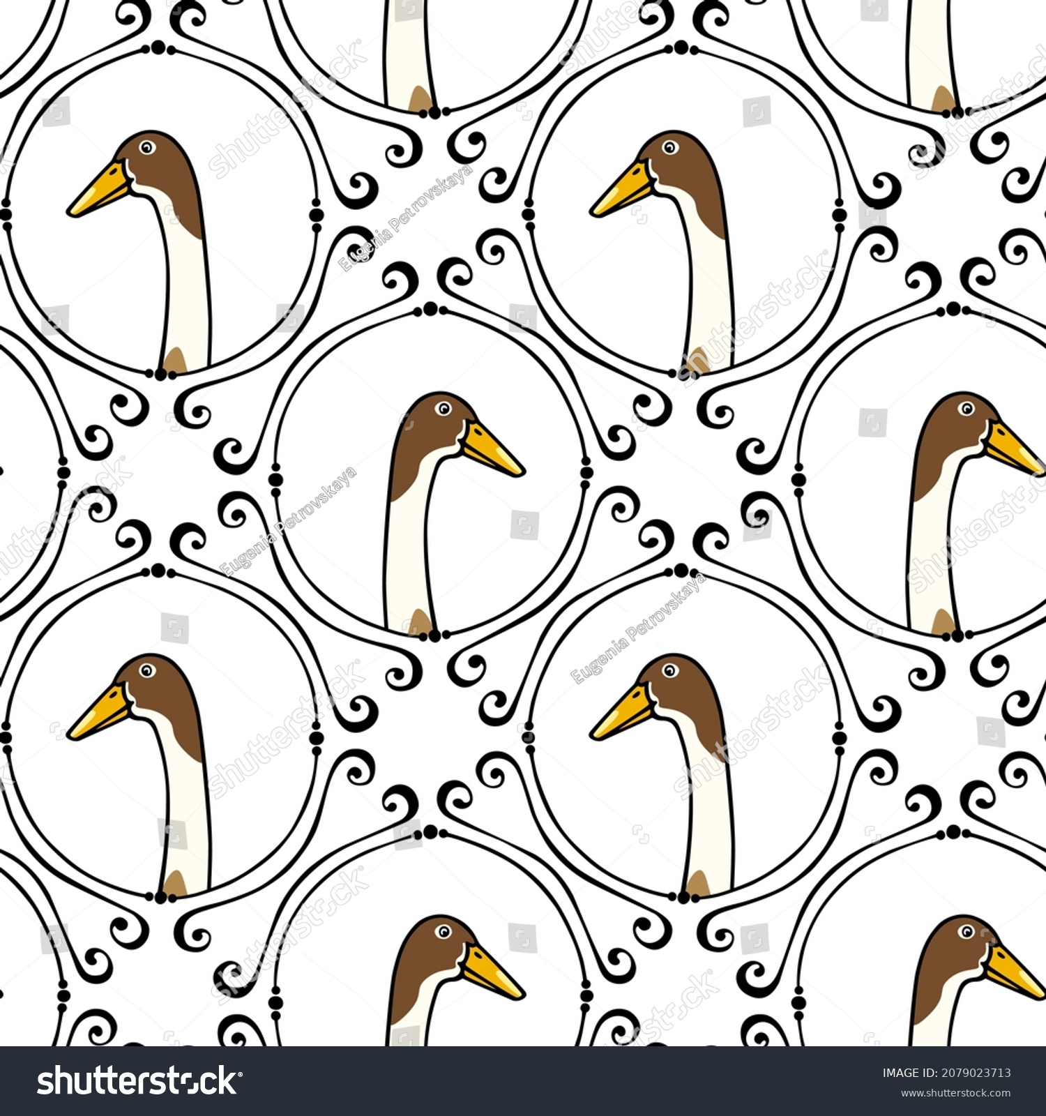 SVG of Vector seamless pattern with hand drawn portrait of a cute Indian Runner duck in elegant vintage frame. Ink drawing, beautiful farm products design elements. Perfect for prints and patterns svg