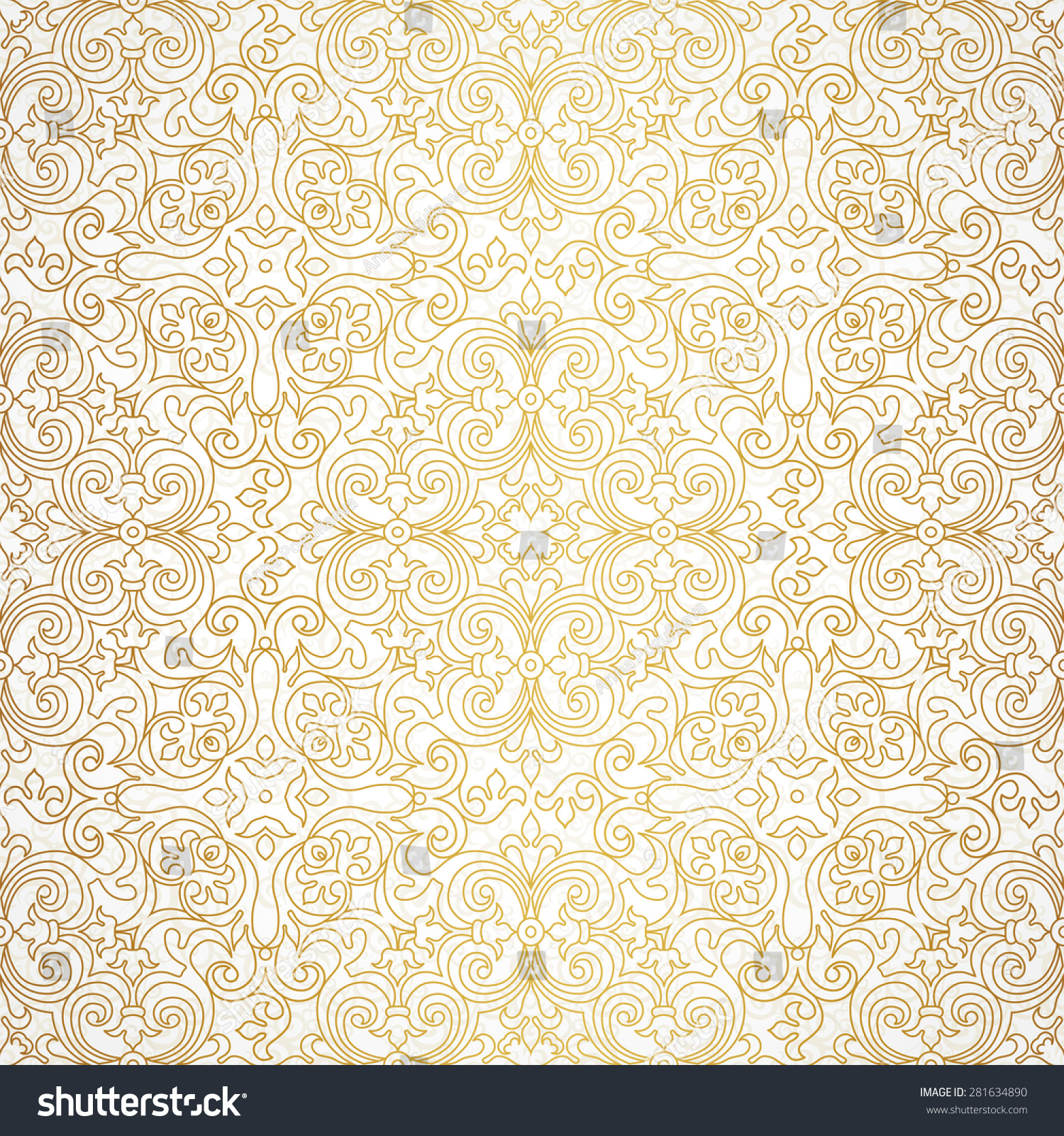 Vector Seamless Pattern With Line Art Ornament. Vintage Element For ...