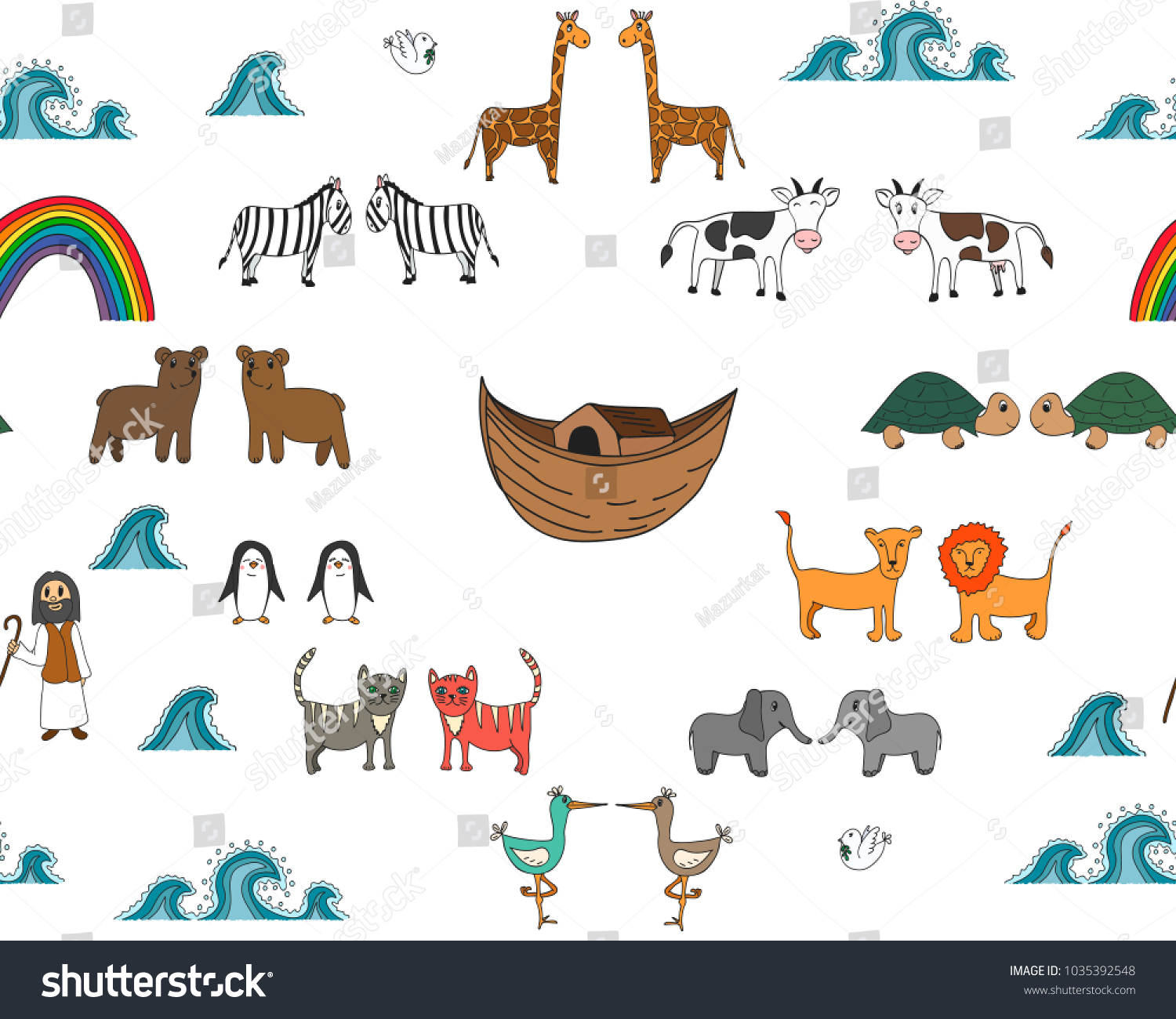 Vector Seamless Pattern Noahs Ark Concept Stock Vector Royalty Free