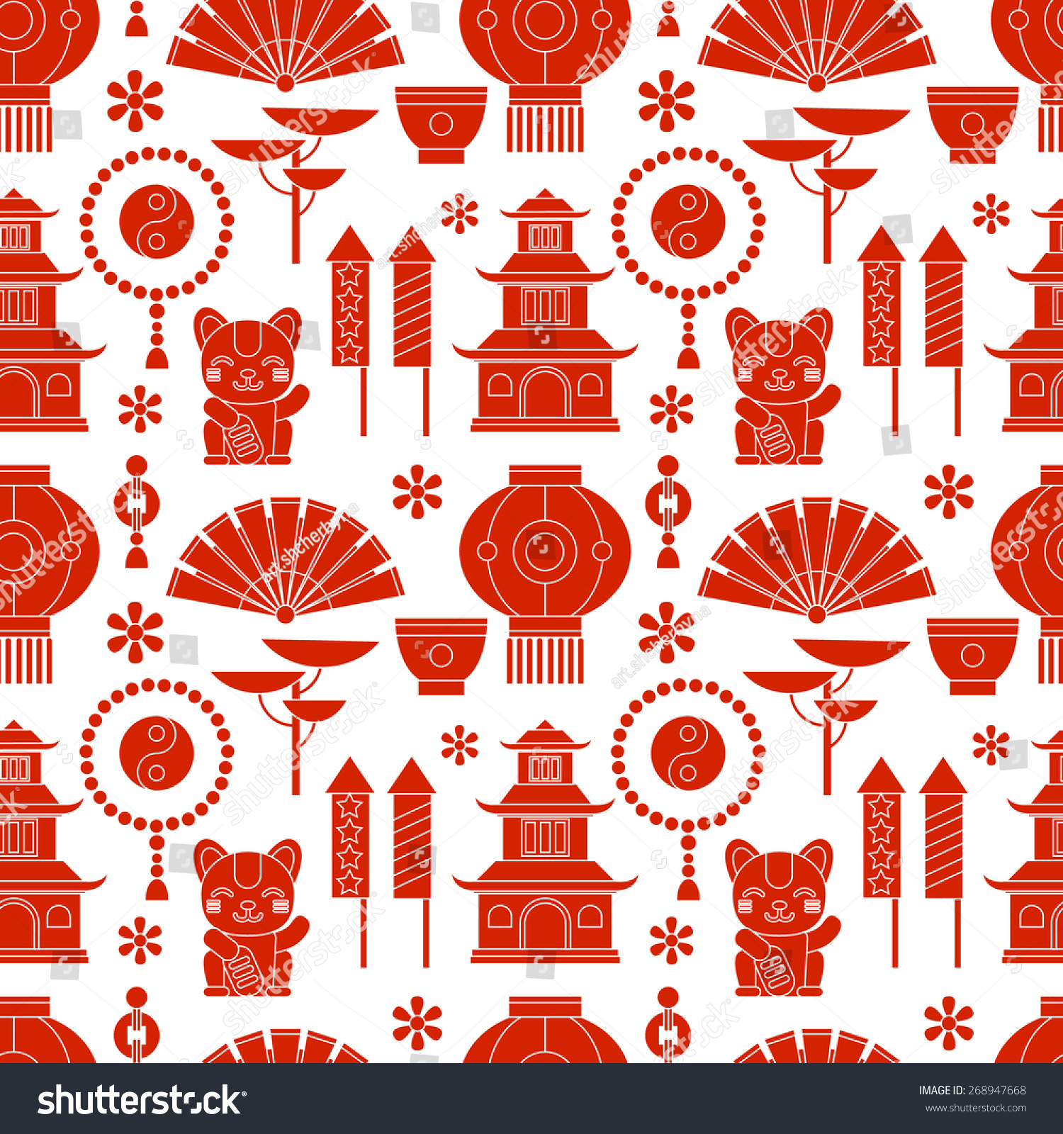 Vector Seamless Pattern With Symbols Of China. Pattern In Red Tones ...