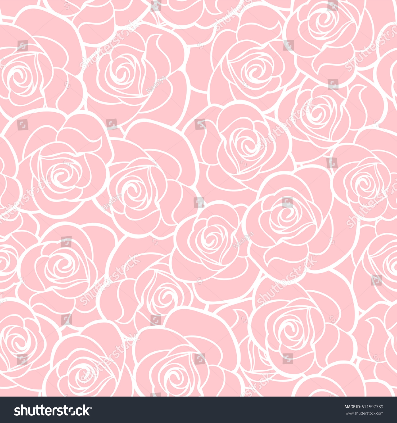 Vector Seamless Pattern White Roses Contours Stock Vector (Royalty Free ...