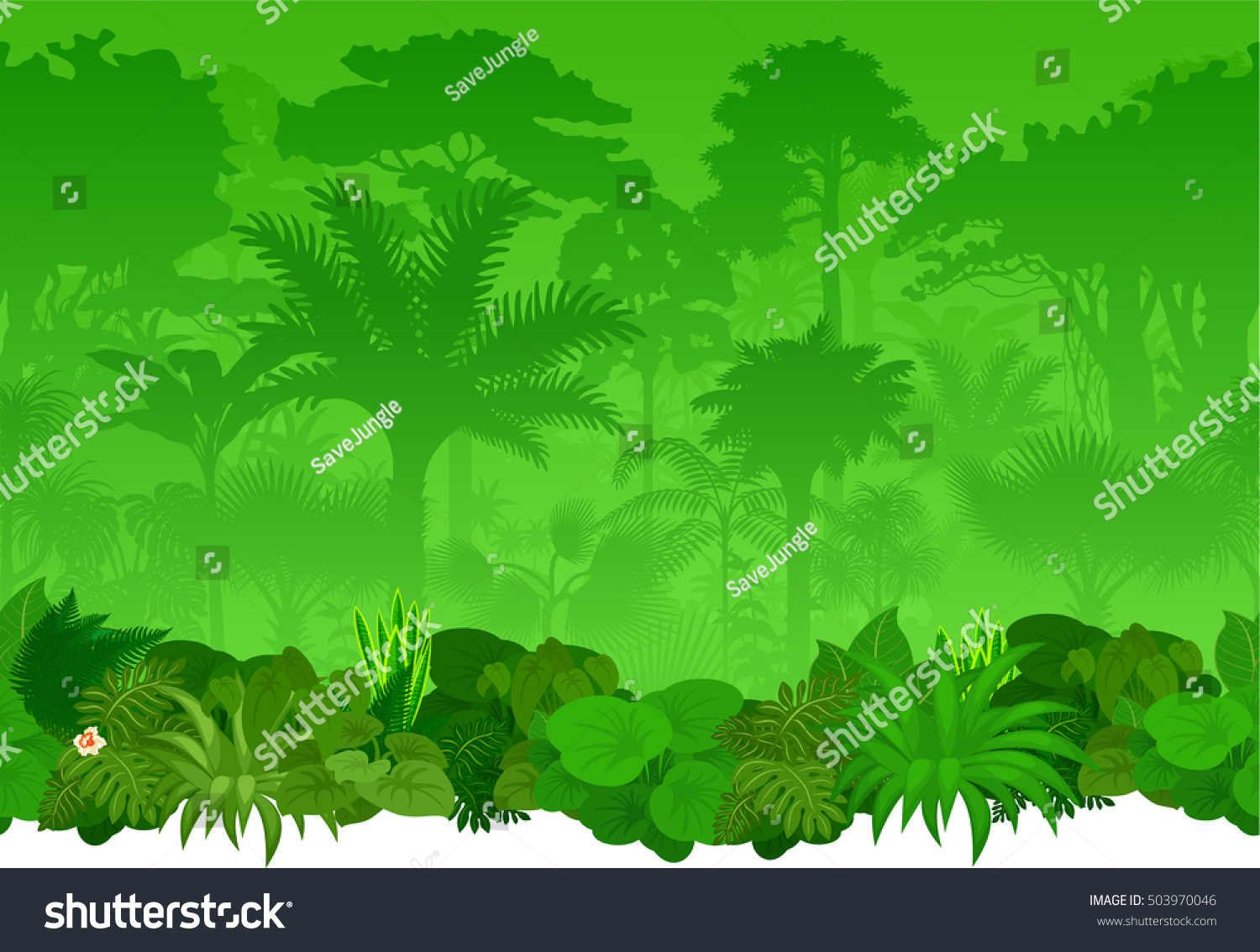 Vector Seamless Tropical Rainforest Jungle Background Stock Vector