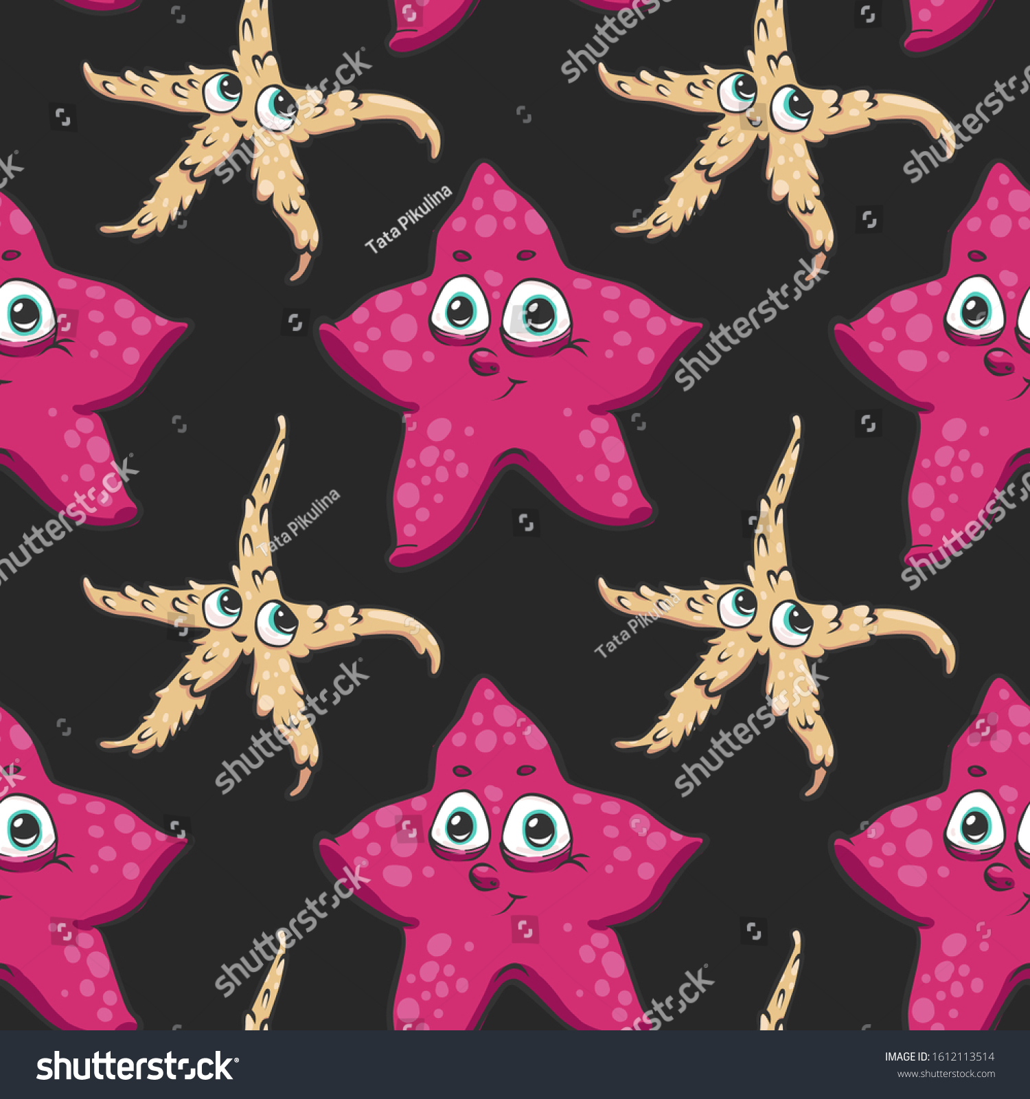 Vector Seamless Wallpaper Smiling Cartoon Starfish Stock Vector