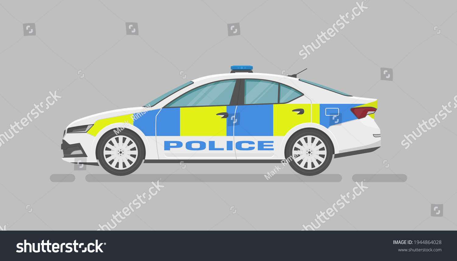 SVG of Vector sedan. English police car. Cartoon flat illustration, auto for graphic and web design. Side view. svg