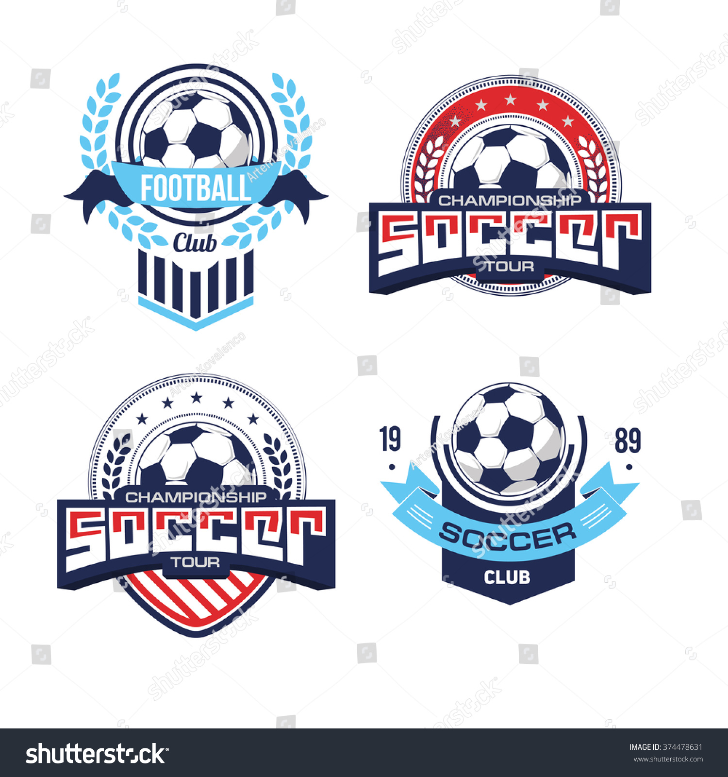 Vector Set Badges Logos Red For Football Teams And Tournaments ...