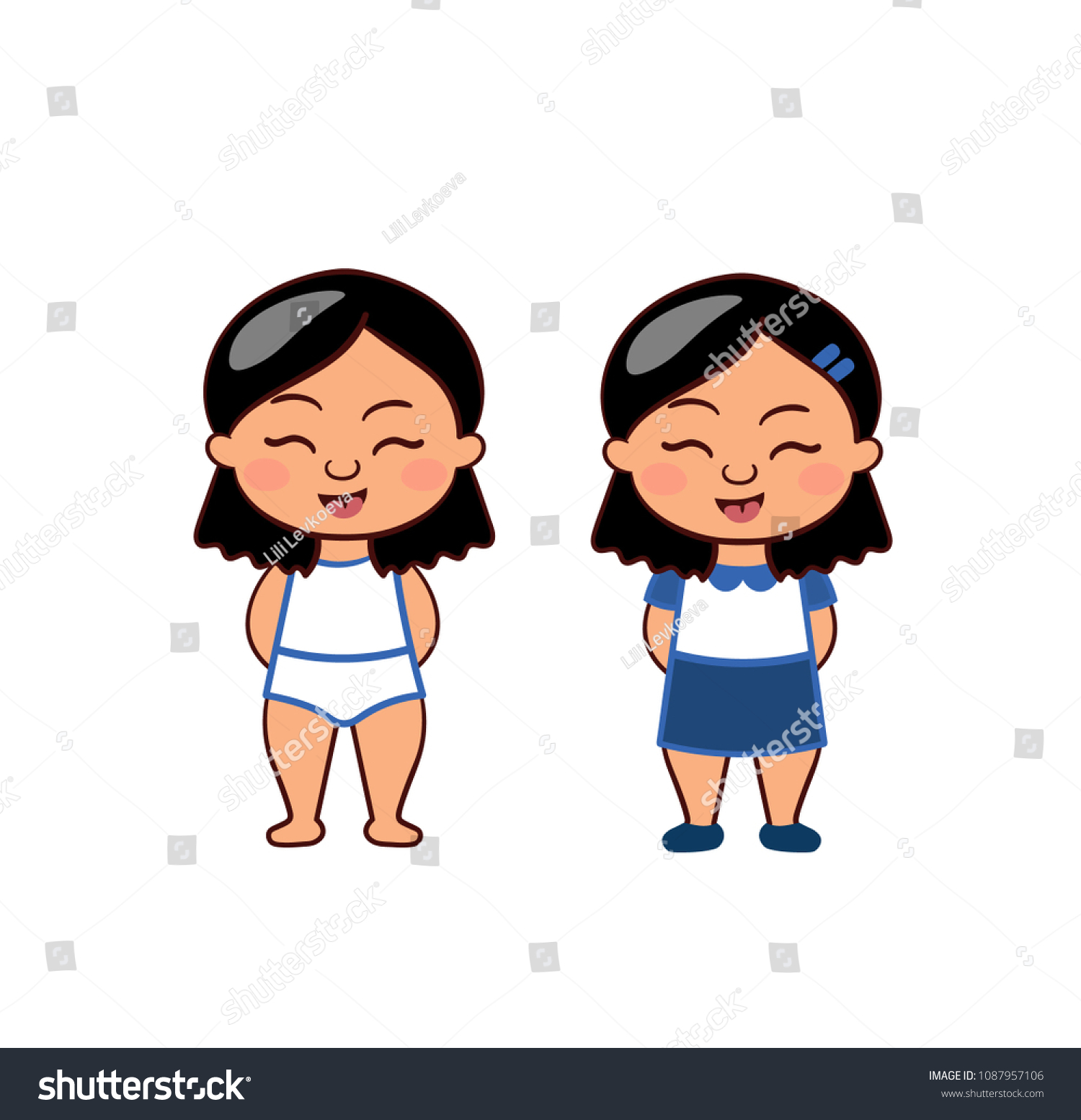 Vector Set Cartoon Asian School Girls Stock Vector Royalty Free 1087957106 Shutterstock