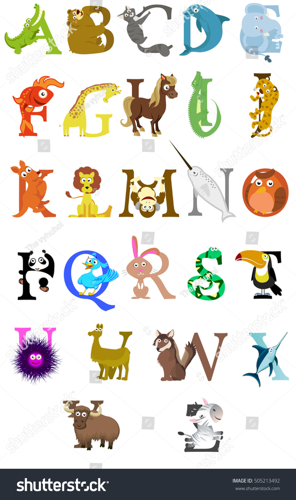 Vector Set Childrens Alphabet Animals Az Stock Vector 505213492 ...