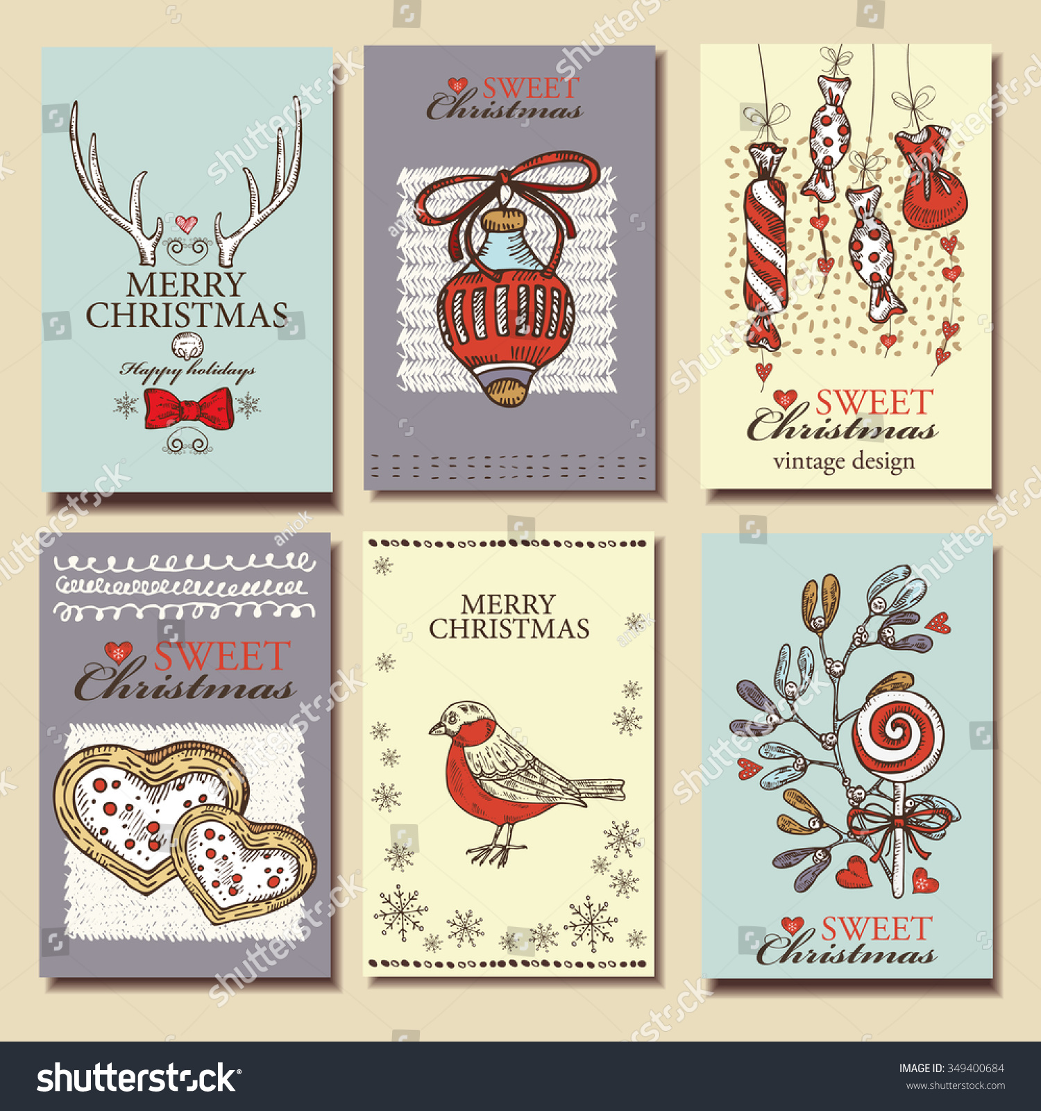 Vector Set. Christmas Cards . Hand Drawn 349400684 Shutterstock
