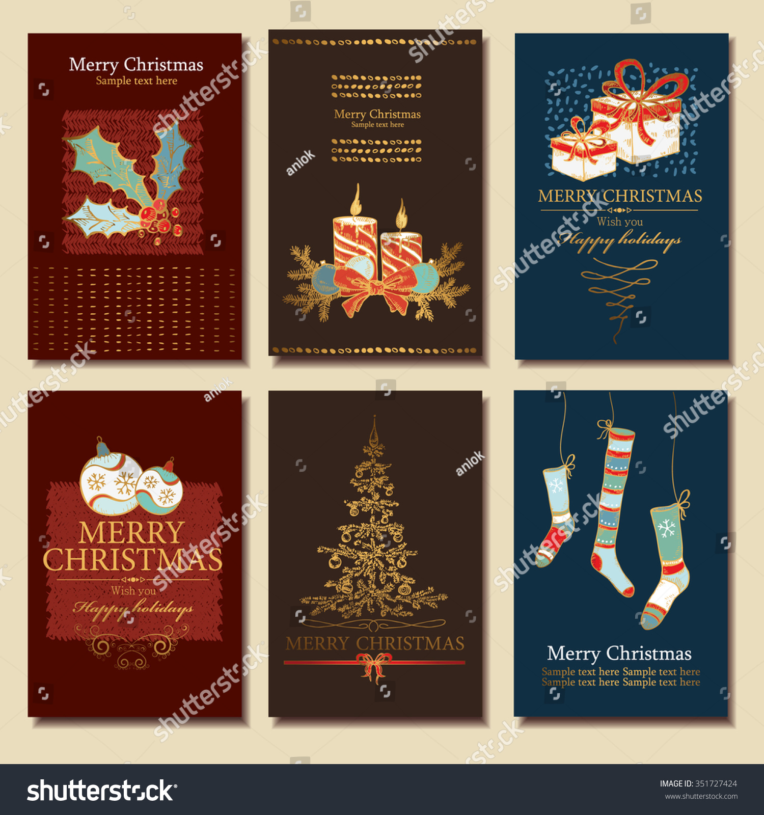 Vector Set. Christmas Cards. Hand Drawn - 351727424 : Shutterstock