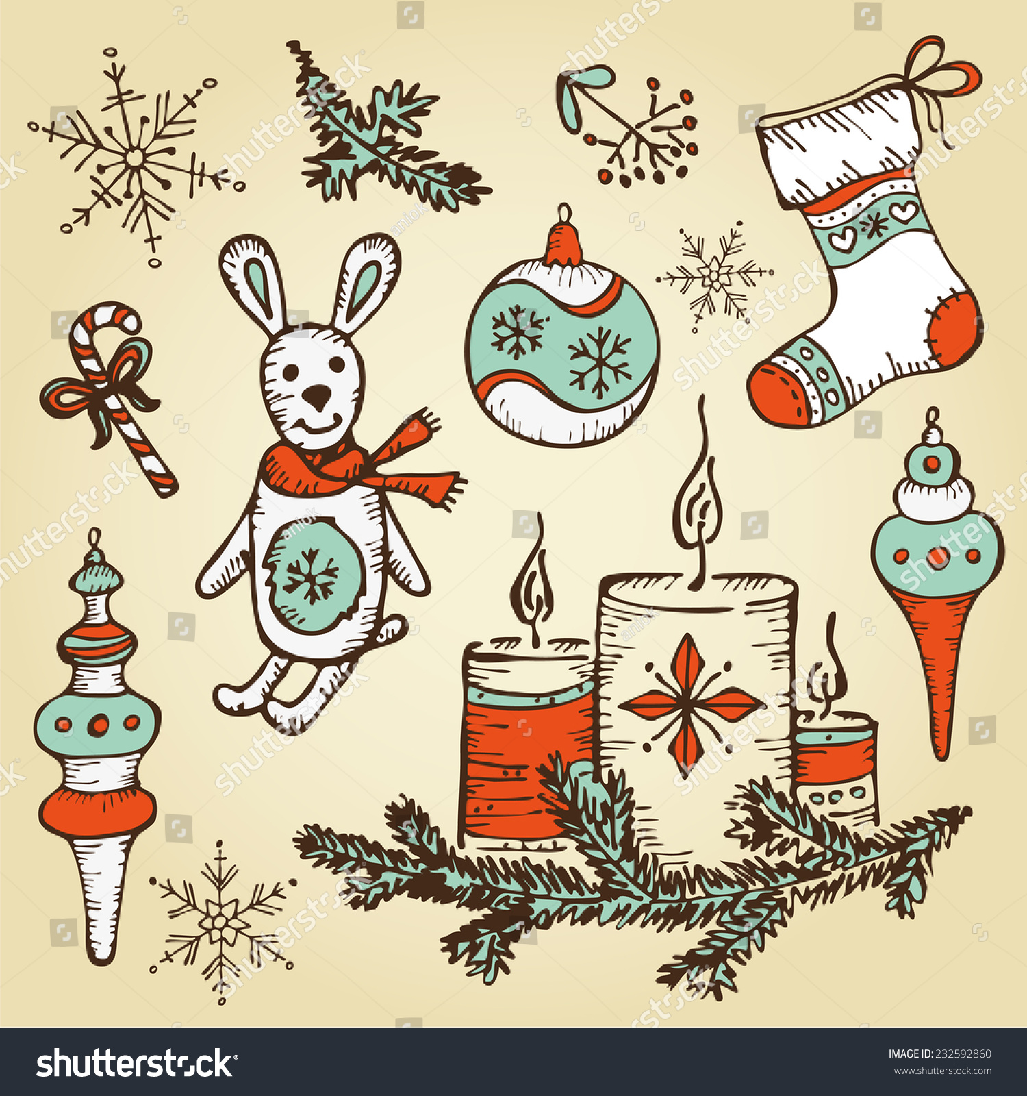 Vector Set: Christmas Decorations, Drawing - 232592860 : Shutterstock