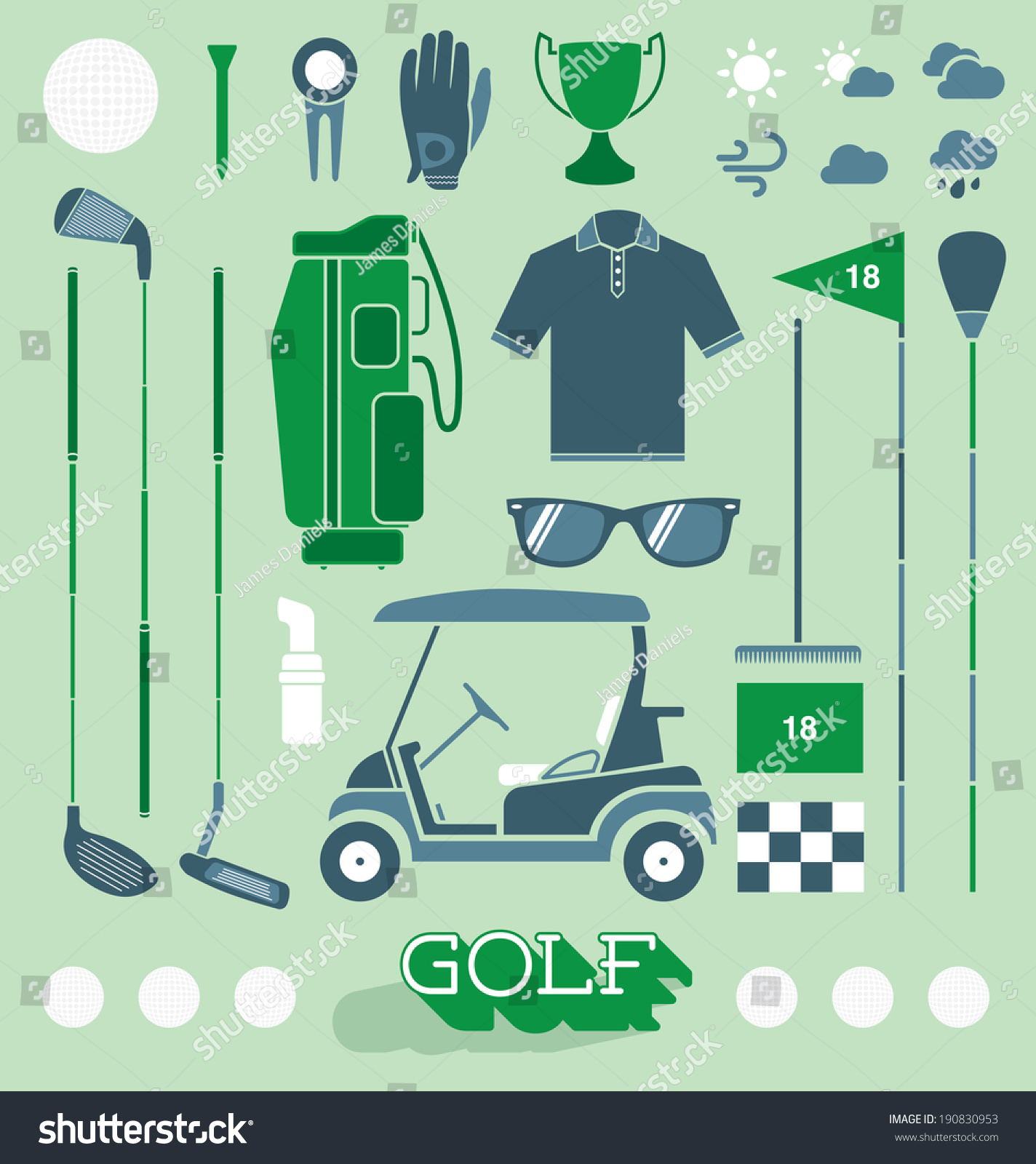 SVG of Vector Set: Golf Equipment Icons and Silhouettes svg