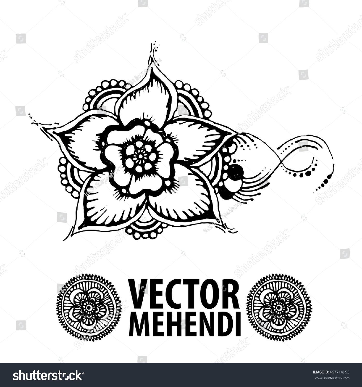 Vector Set Illustration Mehendi Henna Tattoo Stock Vector Royalty Free