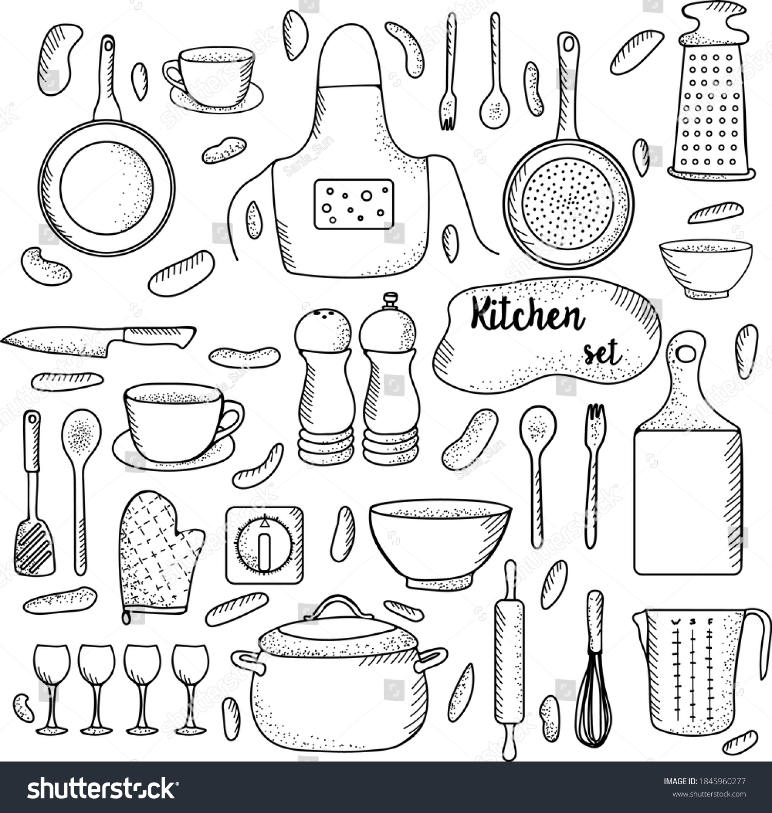 Vector Set Kitchen Utensils Illustration Cooking Stock Vector (Royalty ...