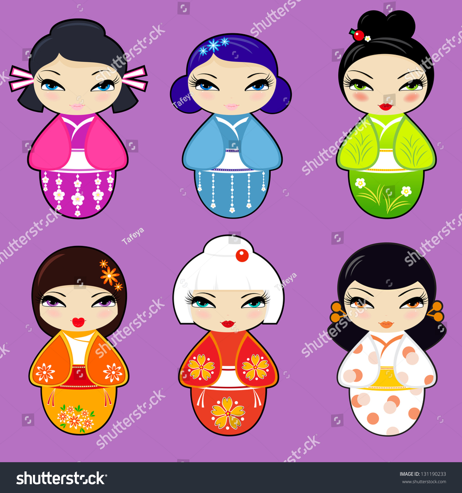 Vector Set N 1 Of Cute Kokeshi Dolls - 131190233 : Shutterstock