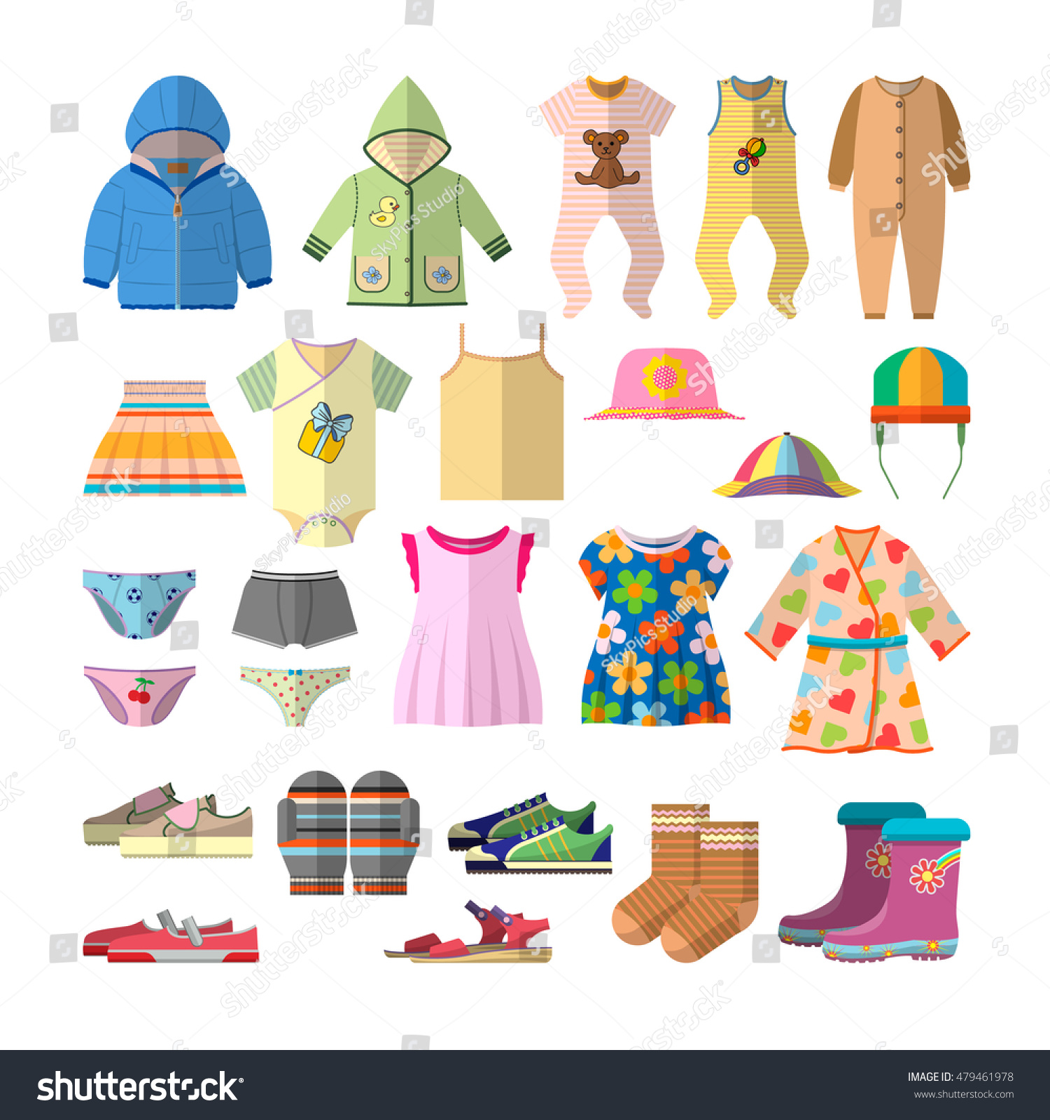 Vector Set Baby Clothes Flat Style Stock Vector 479461978 - Shutterstock