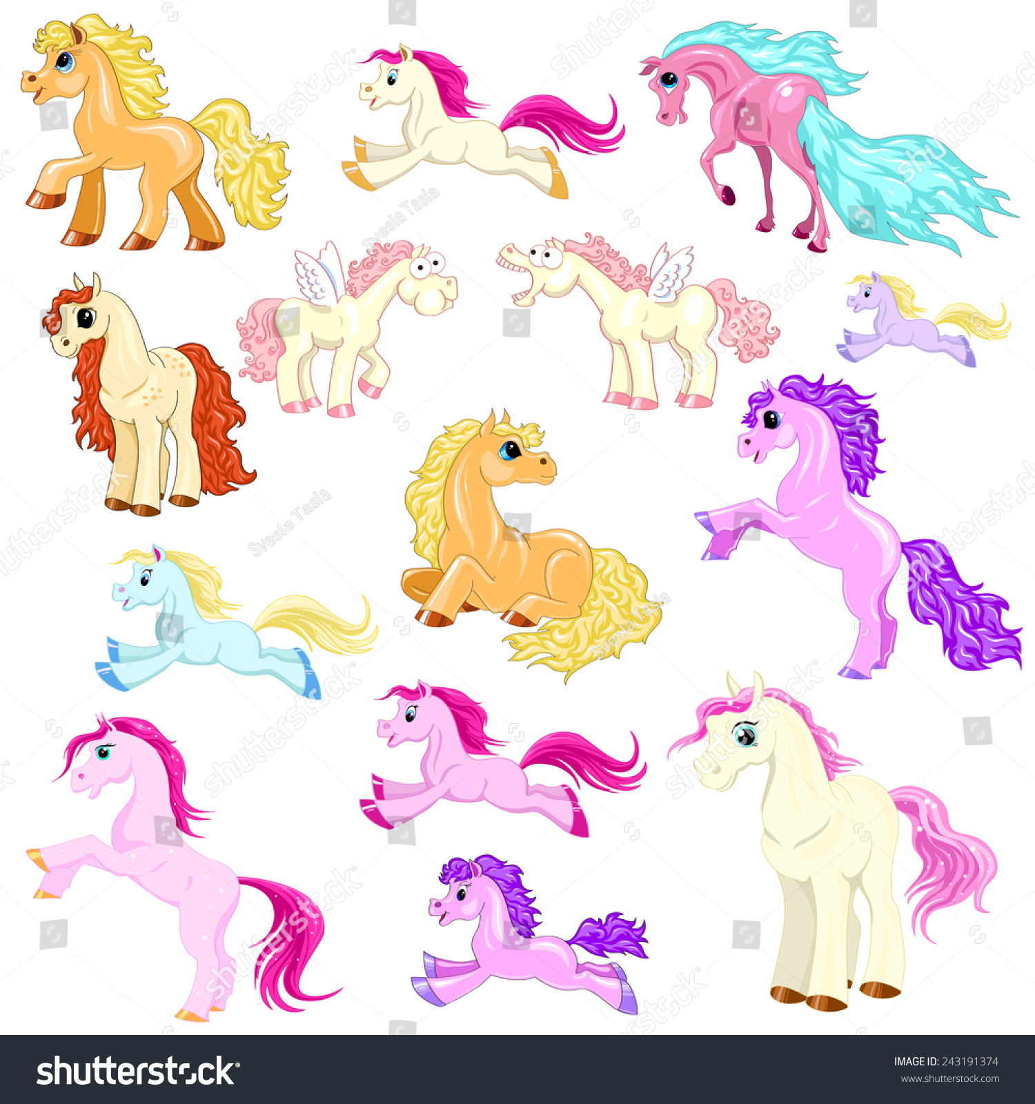 Vector Set Of Baby Horse / Pony / Foal. Element For Design Of Cards ...