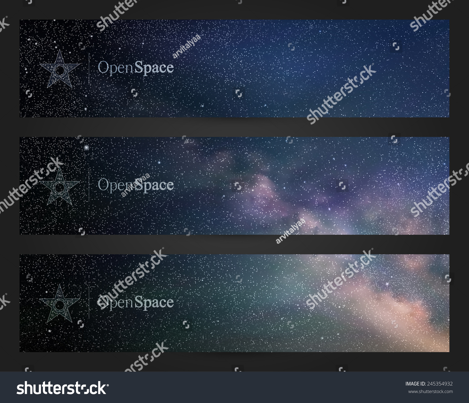 Vector Set Banners Beautiful Starry Sky Stock Vector (Royalty Free ...