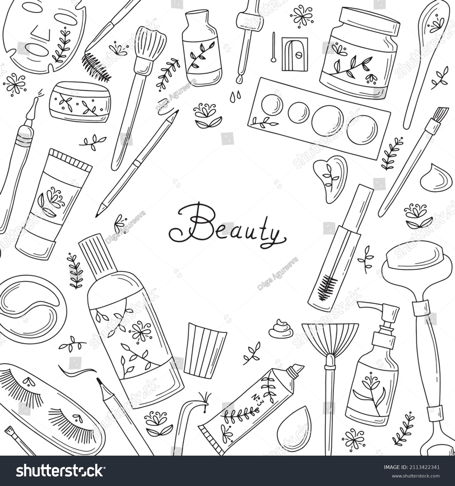 Vector Set Beauty Cosmetics Doodles Isolated Stock Vector (royalty Free 