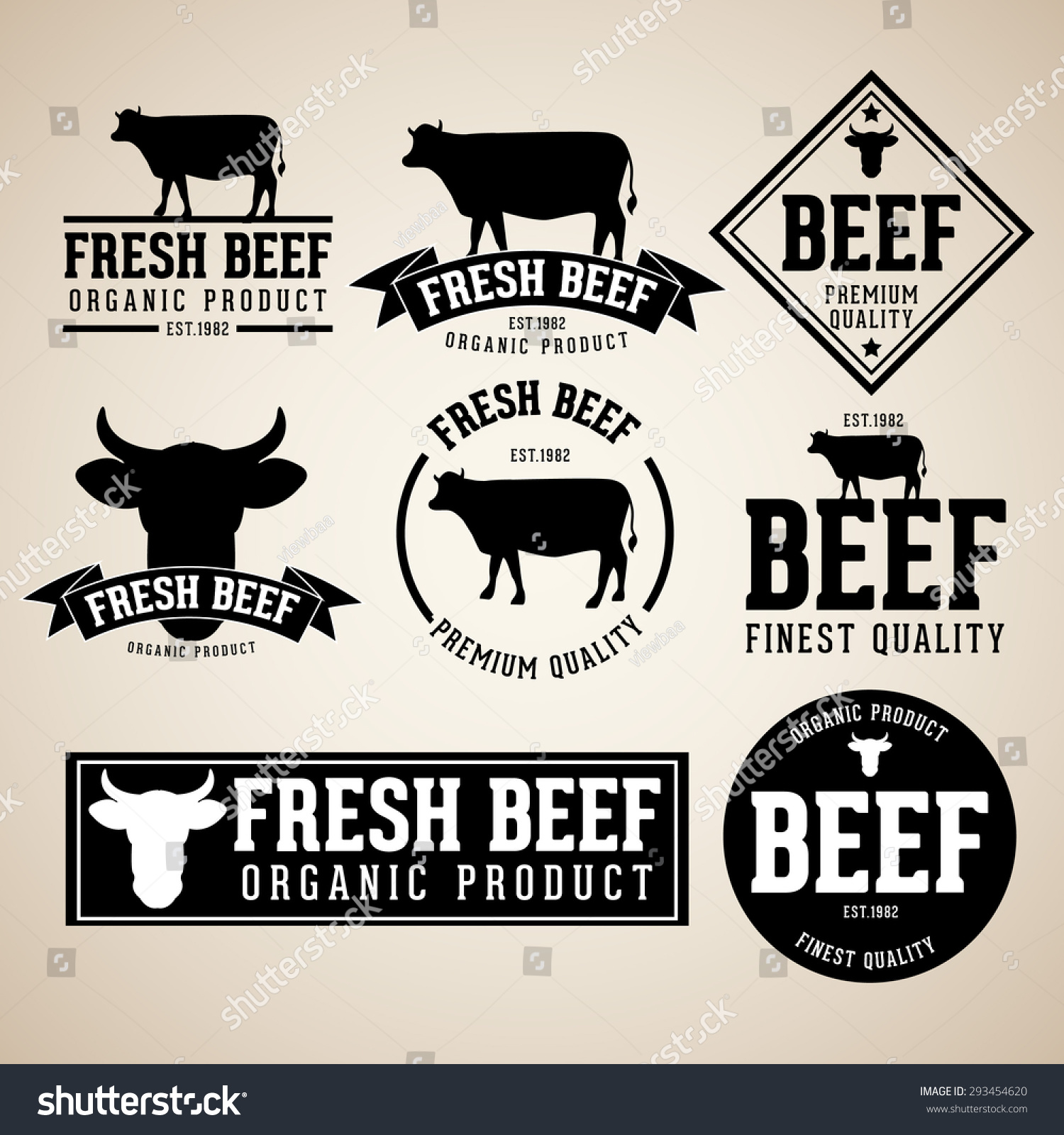 Vector Set Of Beef Labels, Badges And Design Elements With Vintage ...