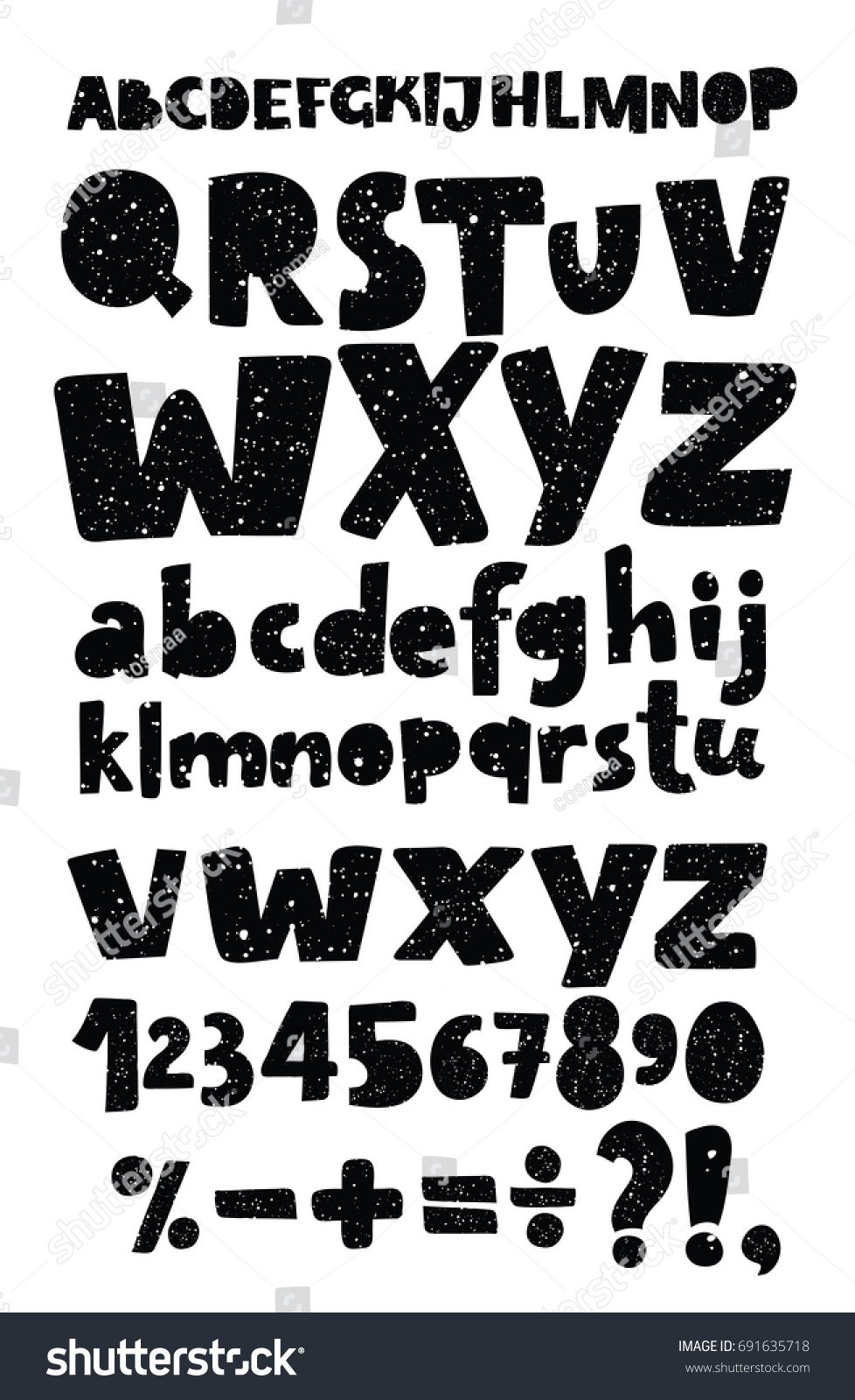 黒いファンキーアルファベットのベクター画像セット 暗い背景にかわいいフォント 太字 おかしな手書き 大文字abc 暗い背景に小文字と大文字 数字とサイト のベクター画像素材 ロイヤリティフリー